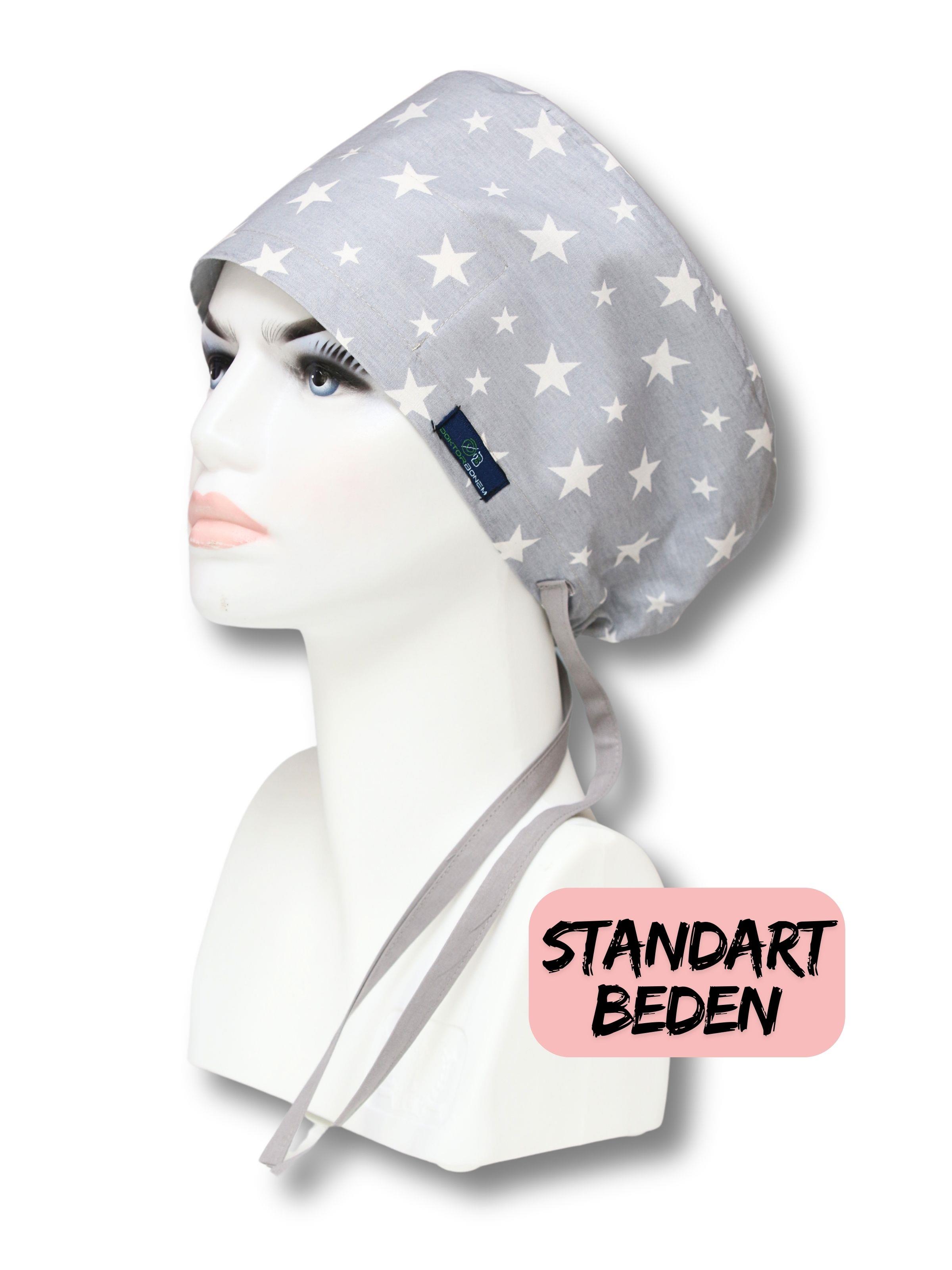 Standart Beden Gri Yıldızlar Cerrahi Bone Doktor Hemşire Sağlıkçı Hastane Bonesi