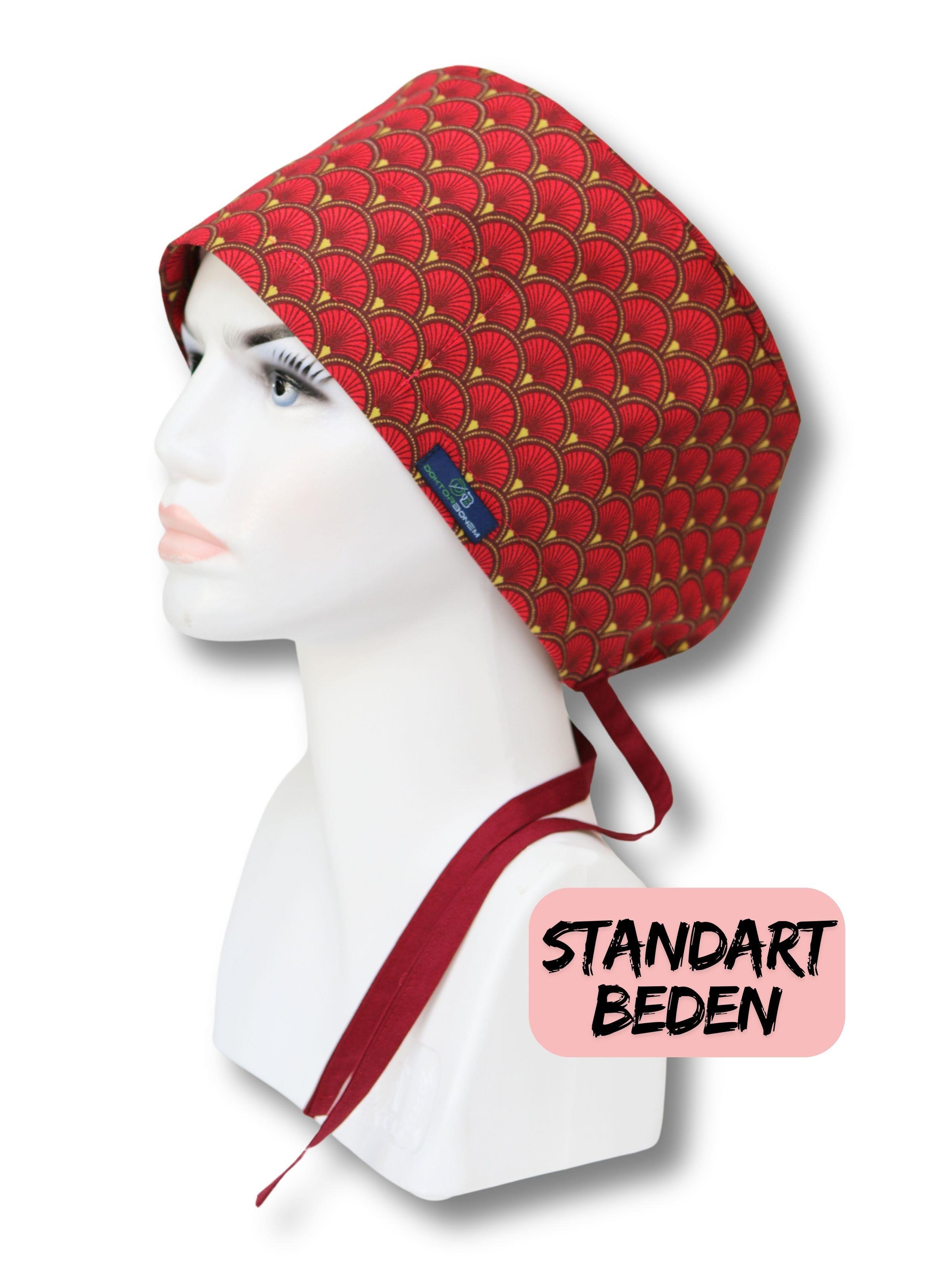 Standart Beden Kırmızı Yelpaze Cerrahi Bone Doktor Hemşire Sağlıkçı Hastane Bonesi