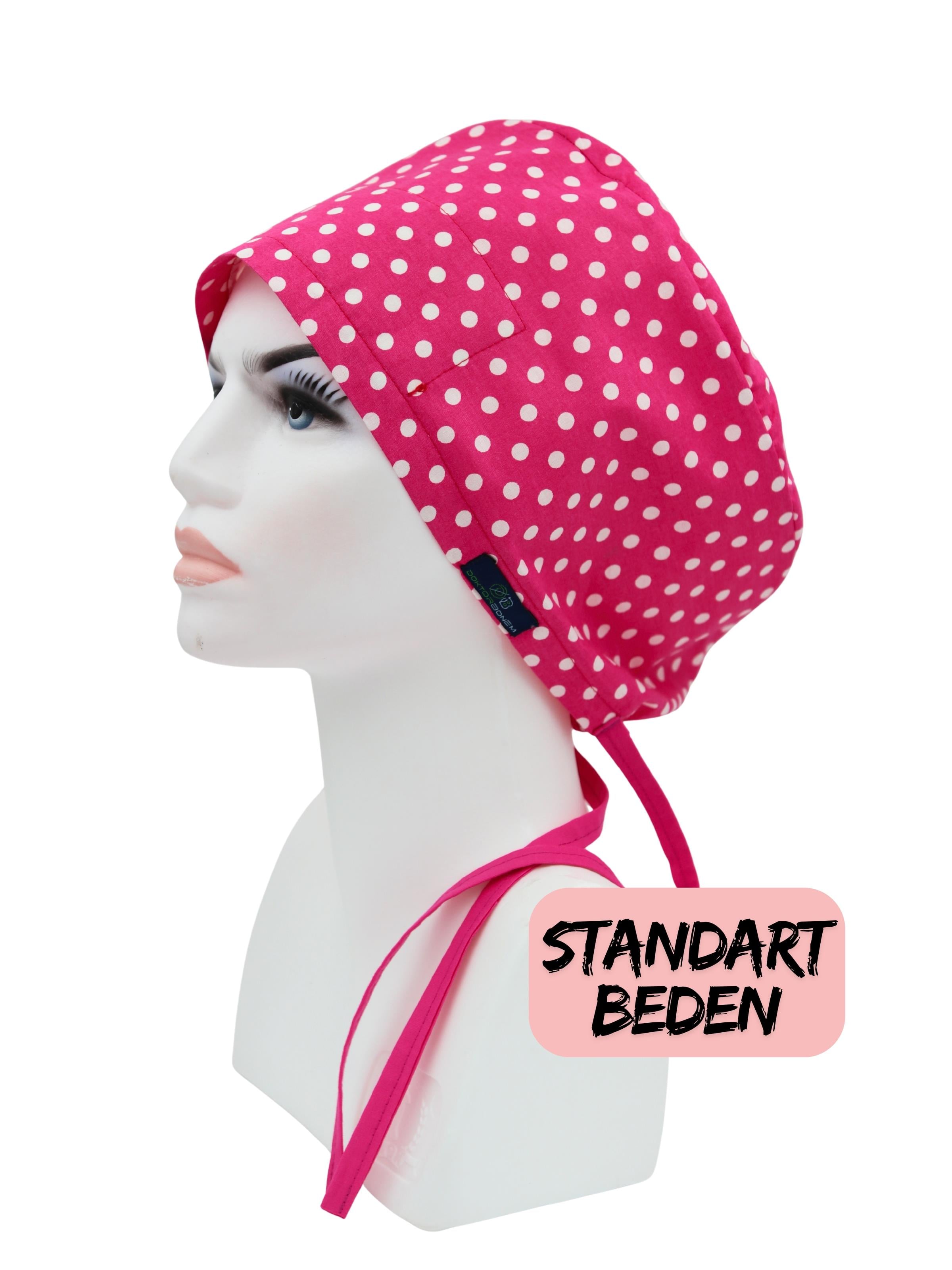 Standart Beden Koyu Pembe Puantiye Cerrahi Bone Doktor Hemşire Sağlıkçı Hastane Bonesi