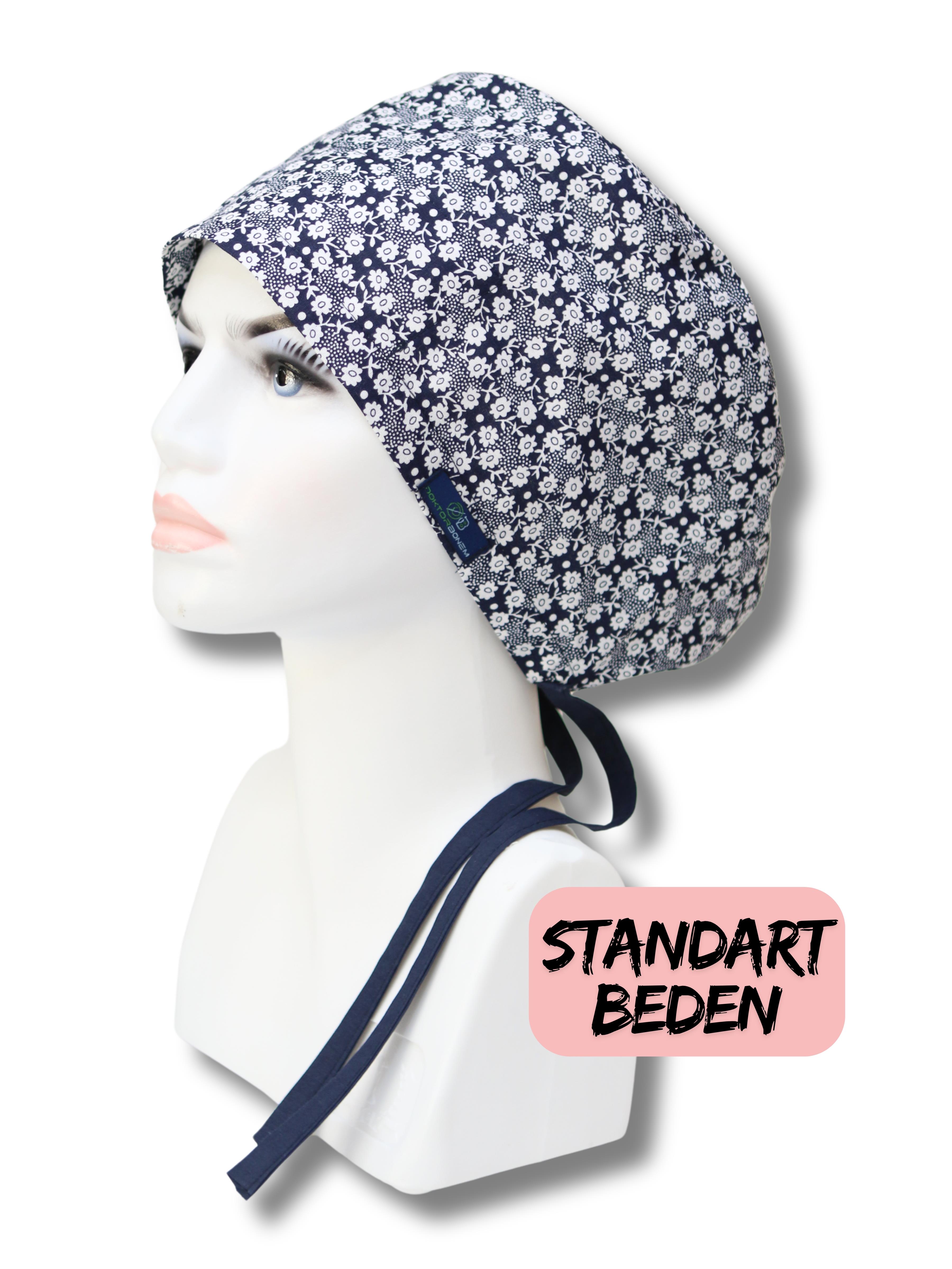 Standart Beden Lacivert Çıtır Papatyalar Cerrahi Bone Doktor Hemşire Sağlıkçı Hastane Bonesi