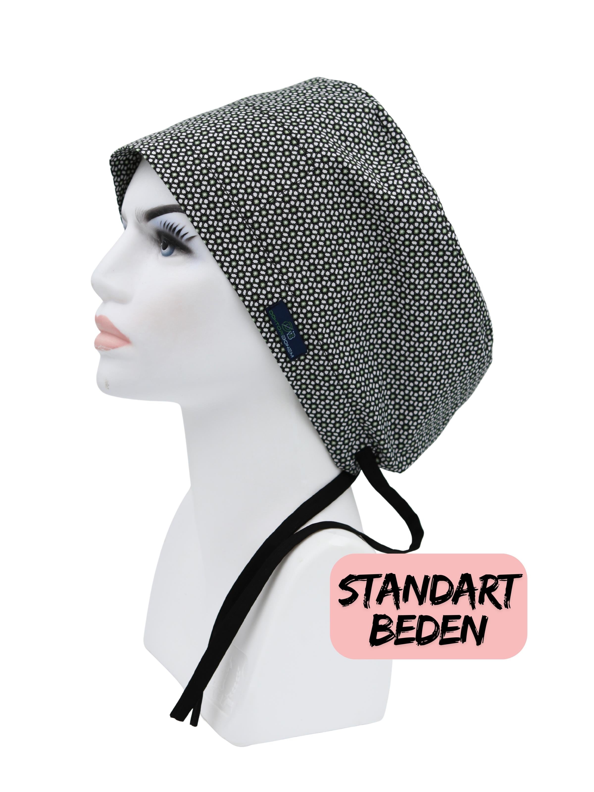 Standart Beden Likralı Geometrik Çiçekler Cerrahi Bone Doktor Hemşire Sağlıkçı Hastane Bonesi