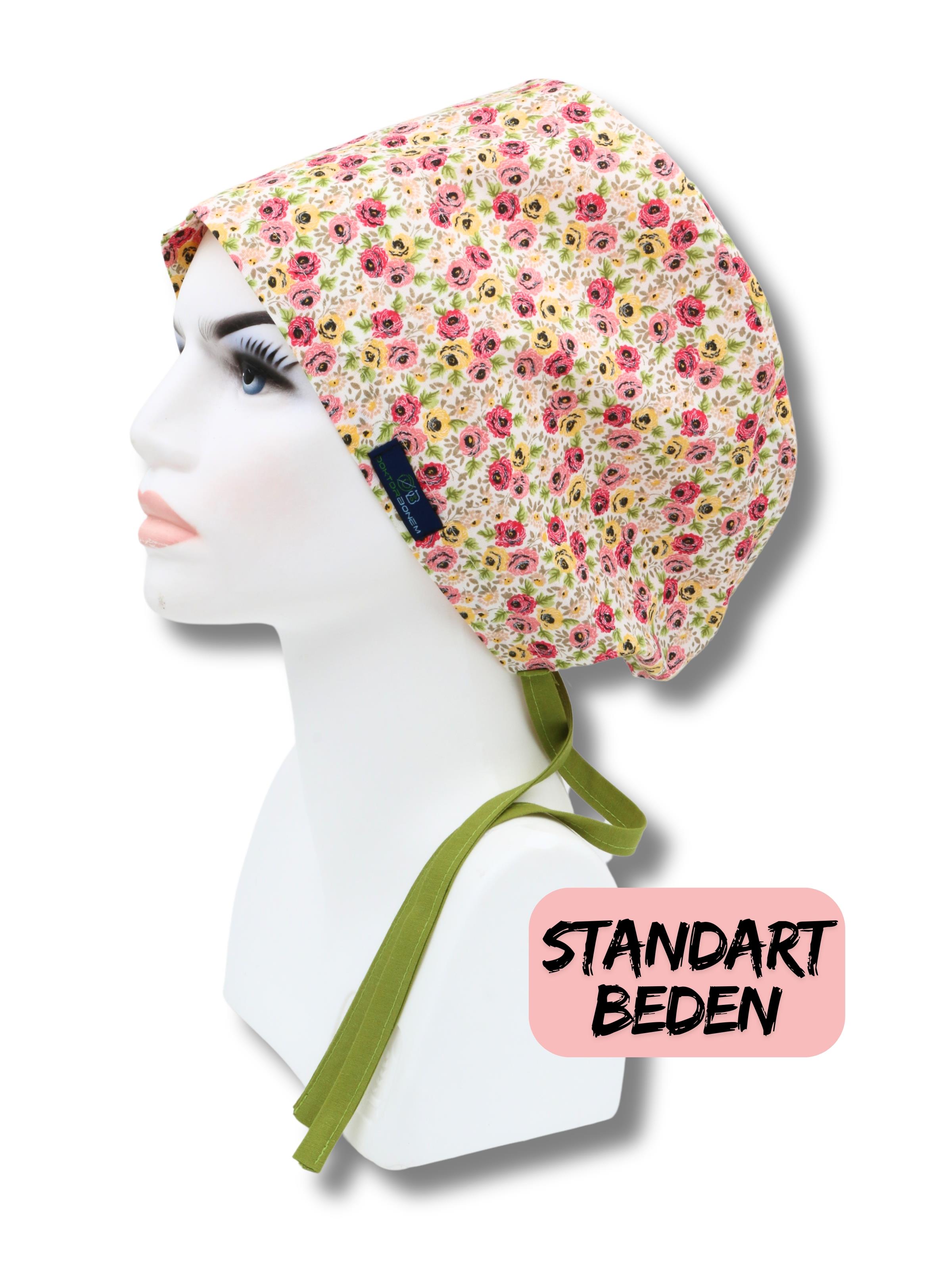 Standart Beden Sarmaşık Güller Sarı Pembe Cerrahi Bone Doktor Hemşire Sağlıkçı Hastane Bonesi