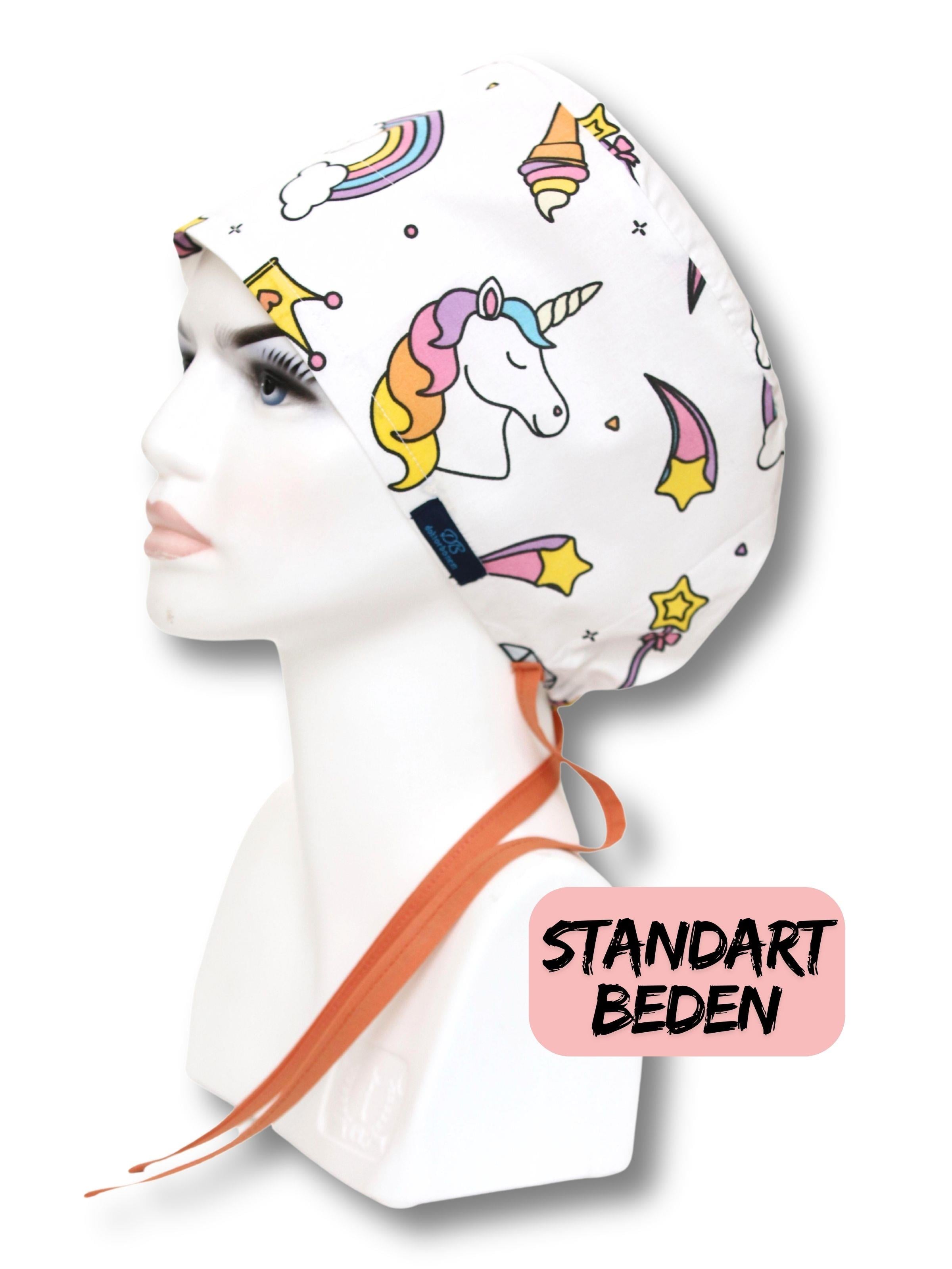 Standart Beden Unicorn Tek Boynuzlu At Desenli Cerrahi Bone Doktor Hemşire Sağlıkçı Bonesi