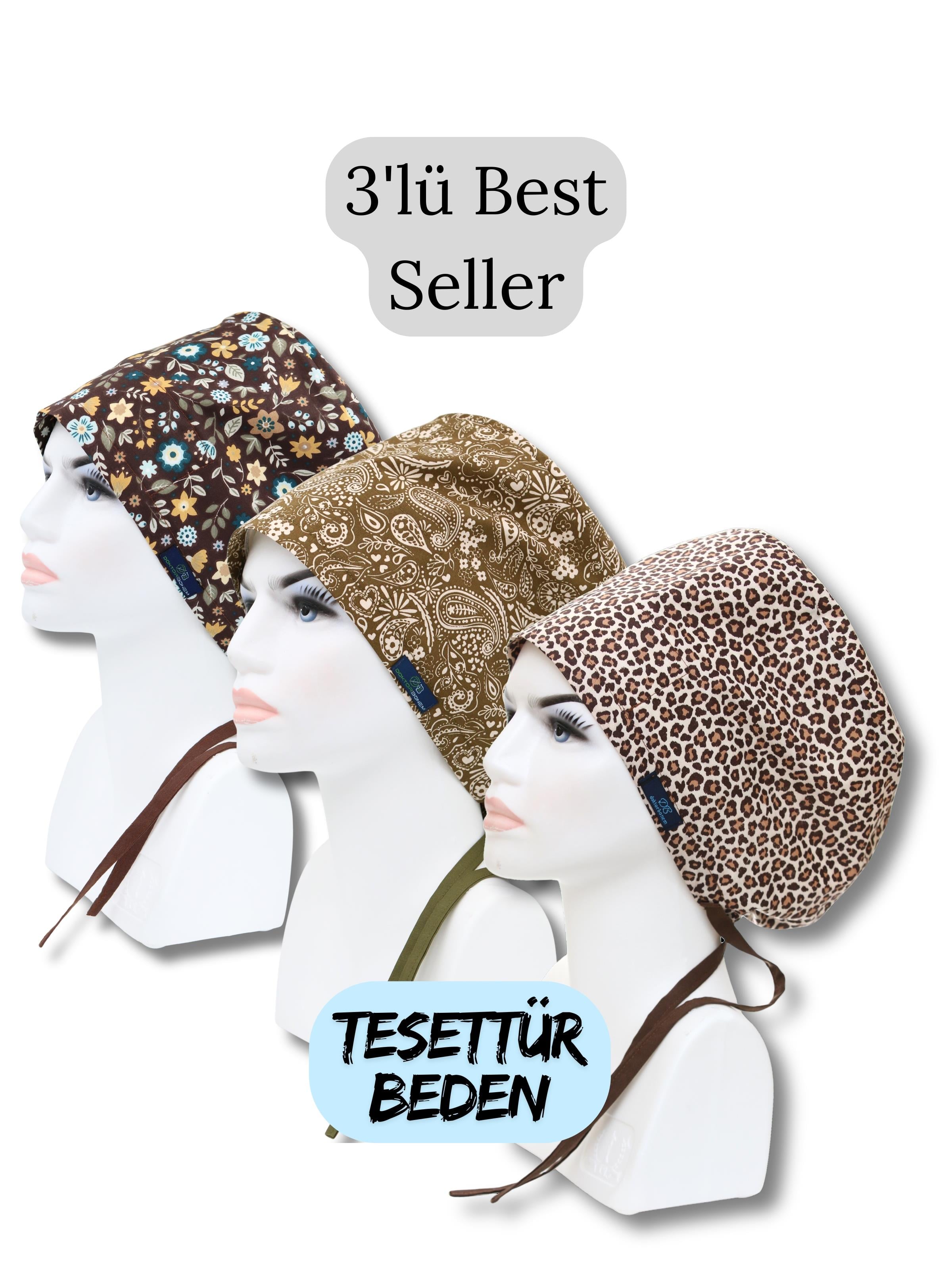 Tesettür Beden 3lü Best Seller Kahverengi Akasya Çiçekler Haki Şal Desen Leopar Cerrahi Bone
