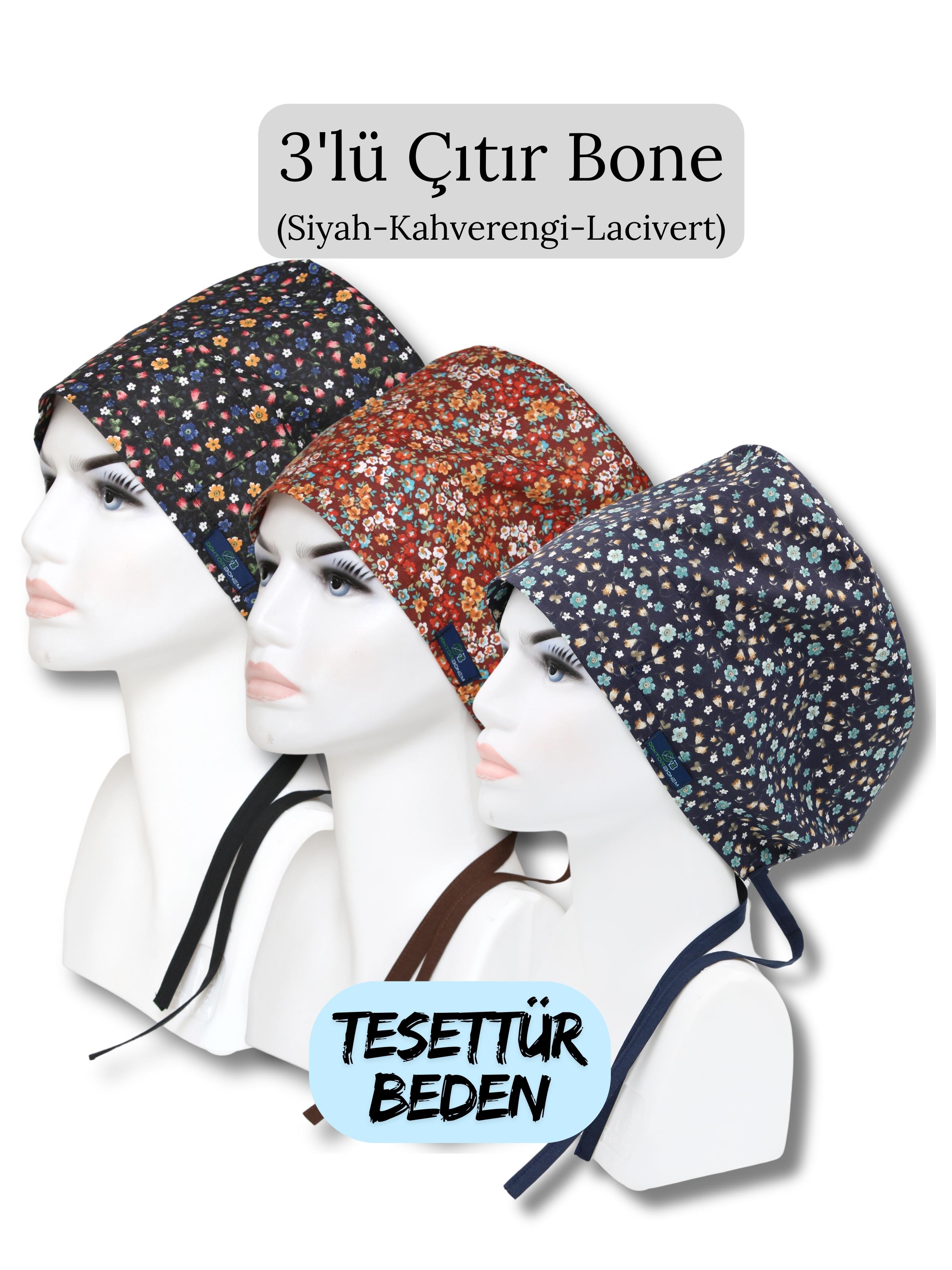 Tesettür Beden 3lü Çıtır Bone Siyah Çıtır Kahverengi Çıtır Lacivert Çıtır Çiçekler Cerrahi Bone