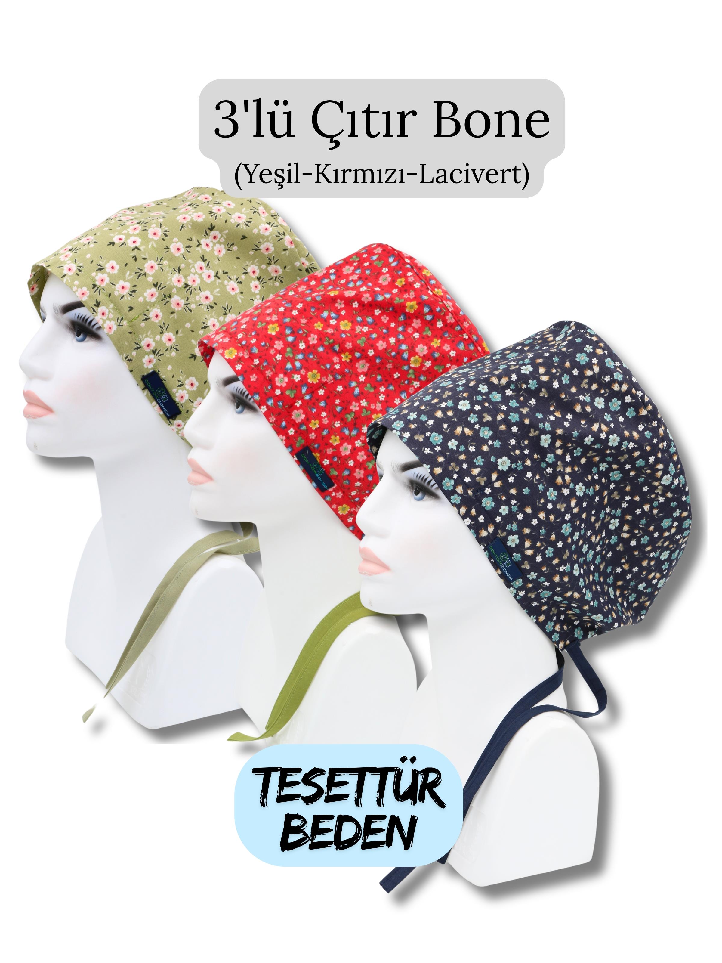 Tesettür Beden 3lü Çıtır Bone Yeşil Çiçek Bahçesi Kırmızı Çıtır Lacivert Çıtır Çiçekler Cerrahi Bone