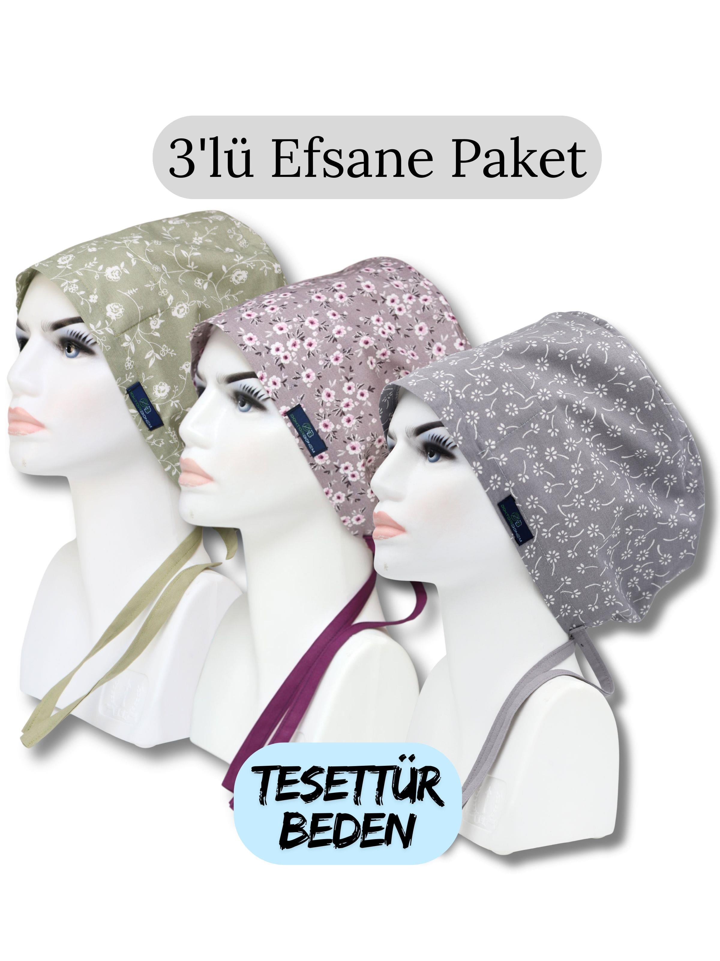 Tesettür Beden 3'lü Efsane Paket Küf Yeşili Güller Leylak Çiçek Bahçesi Gri Nazlı Çiçekler Cerrahi Bone