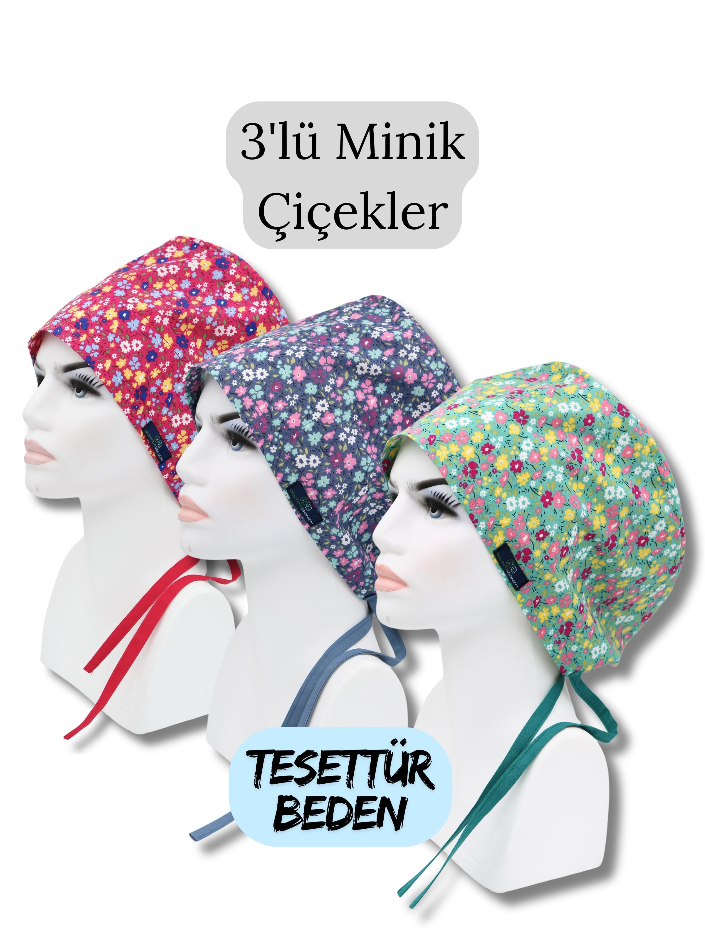 Tesettür Beden 3lü Minik Çiçekler Fuşya Mavi Yeşil Minik Çiçekler Cerrahi Bone