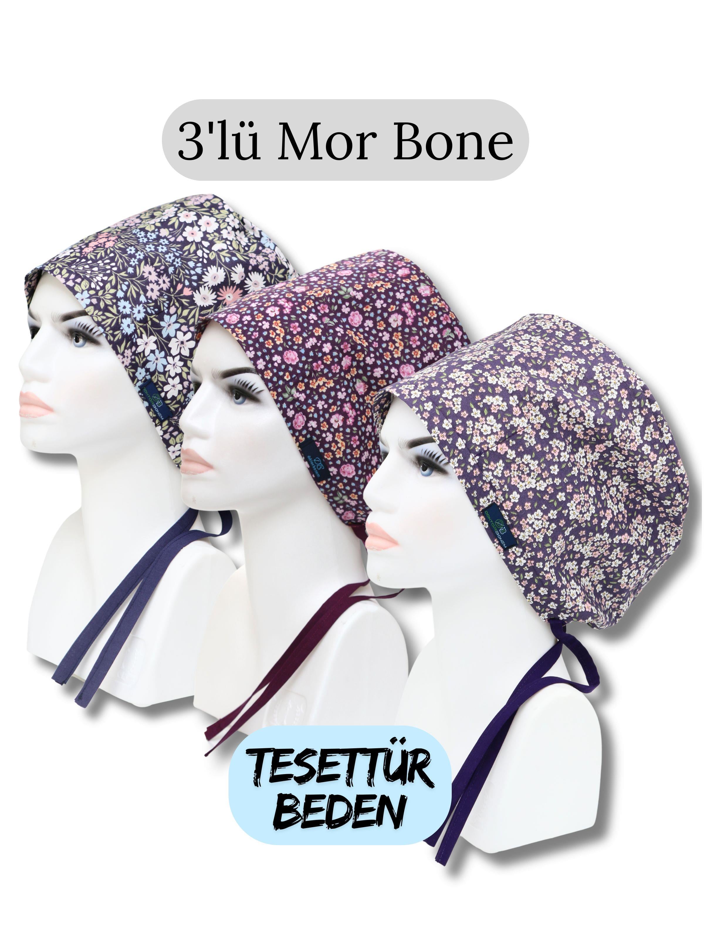 Tesettür Beden 3'lü Mor Bone Mor Kır Çiçekleri Mor Çıtır Mor Çıtı Pıtı Cerrahi Bone
