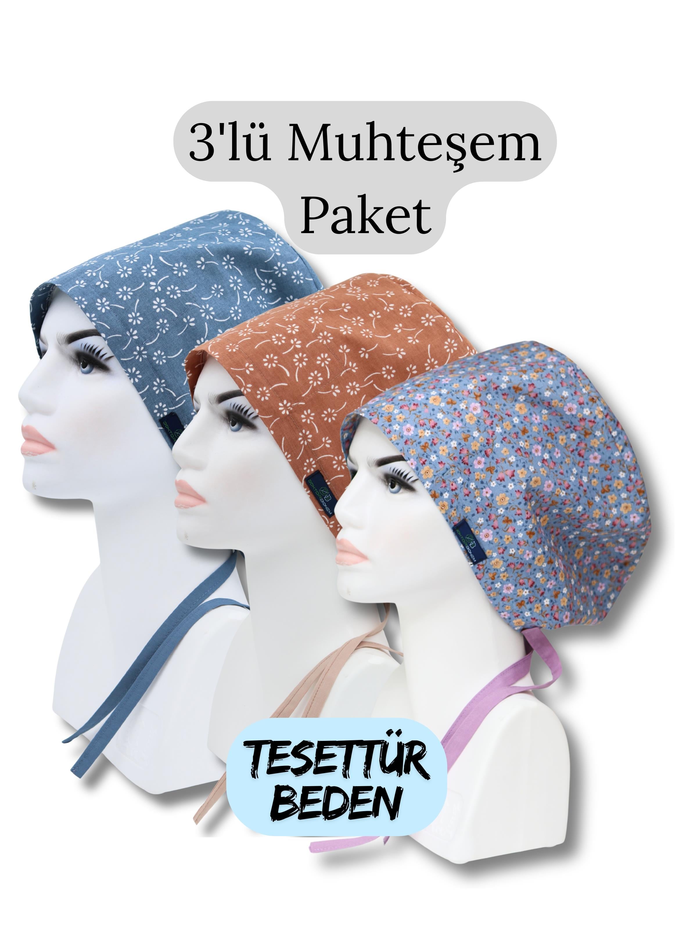 Tesettür Beden 3lü Muhteşem Paket Mavi Nazlı Kahverengi Nazlı Çiçekler İndigo Çıtır Cerrahi Bone