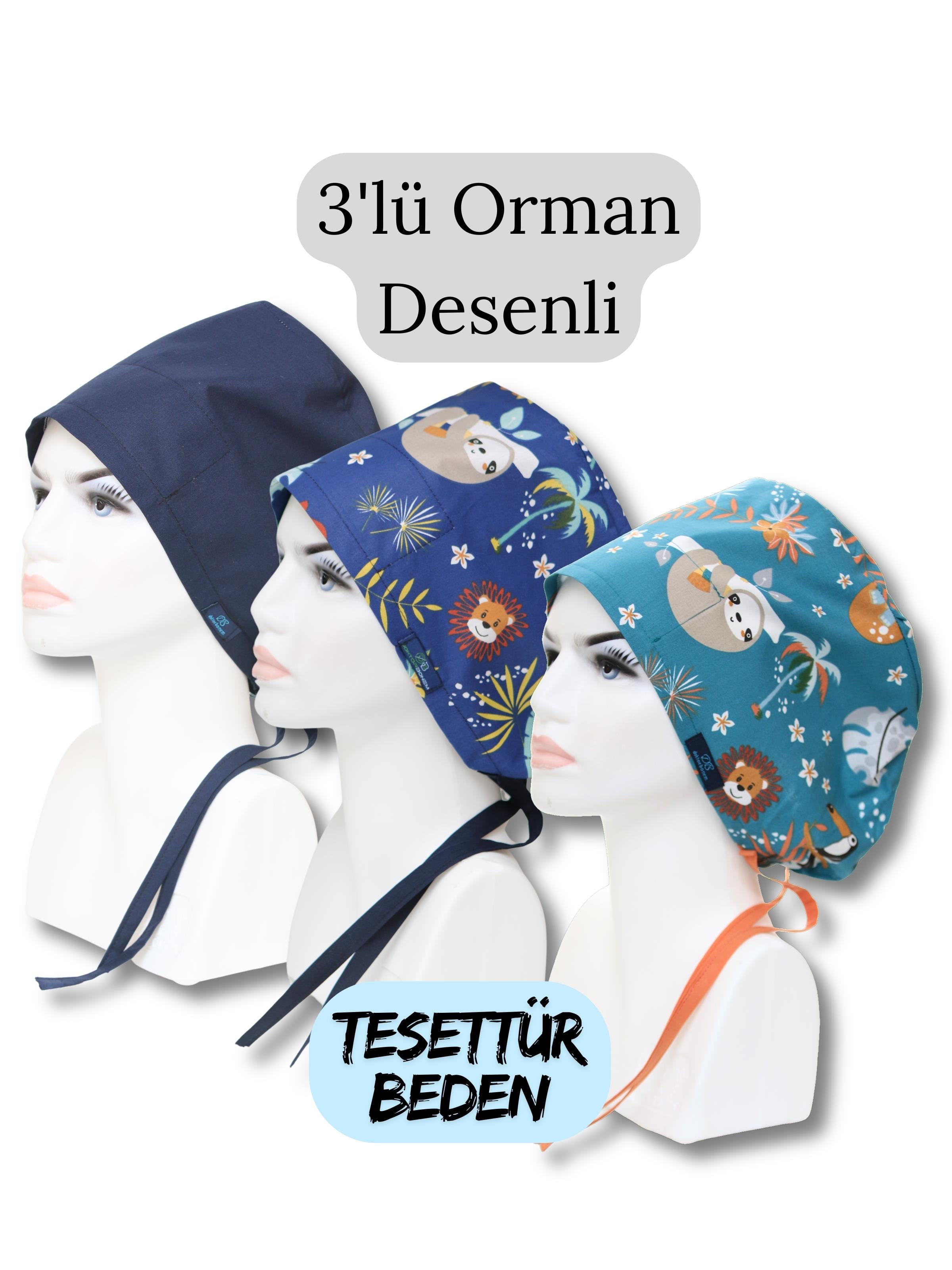 Tesettür Beden 3lü Orman Desenli Lacivert Tek Renk Lacivert Orman Maymunlu Orman Cerrahi Bone