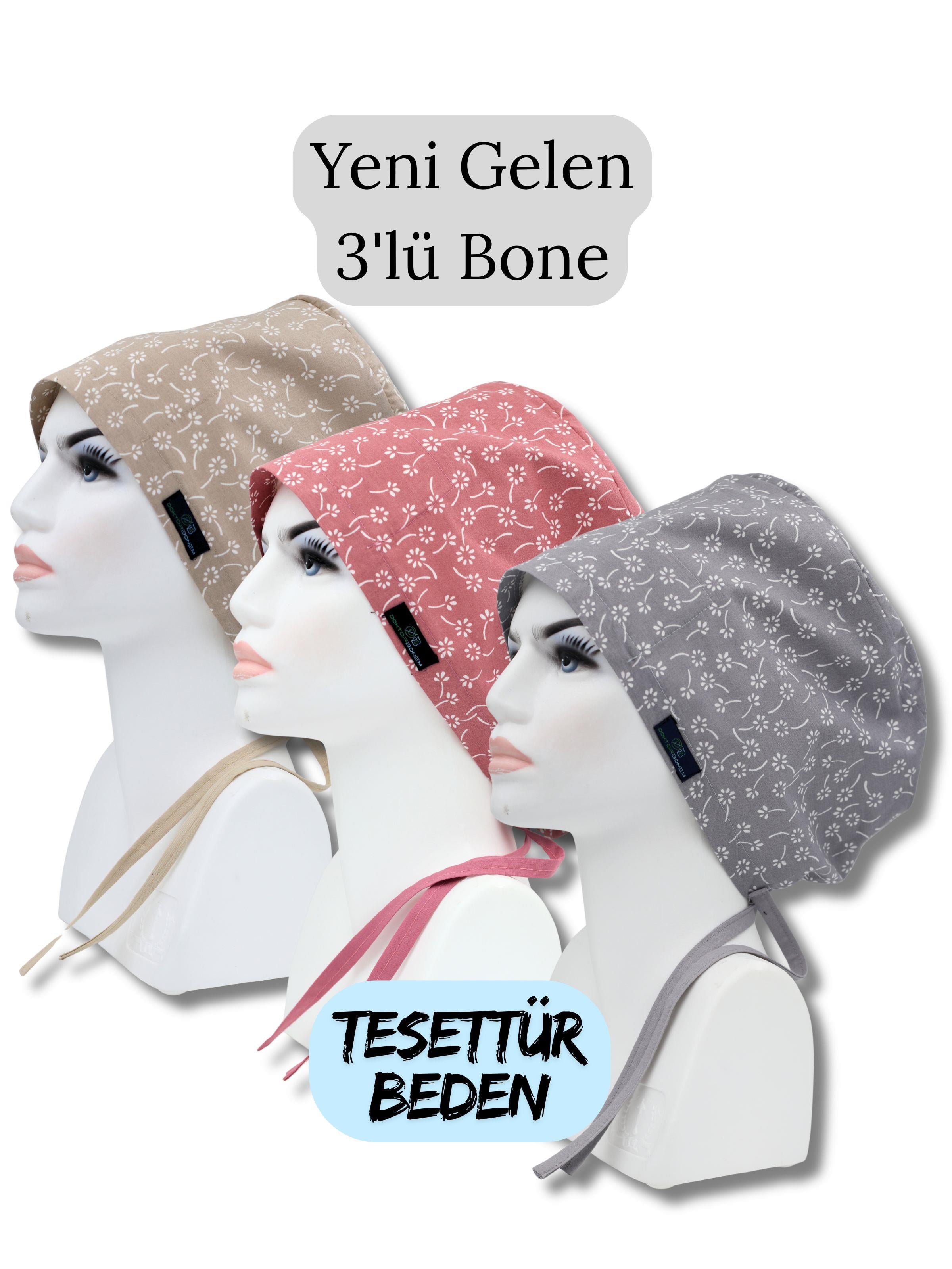 Tesettür Beden 3'lü Paket Bej Nazlı Çiçekler Gülkurusu Nazlı Çiçekler Gri Nazlı Çiçekler Cerrahi Bone