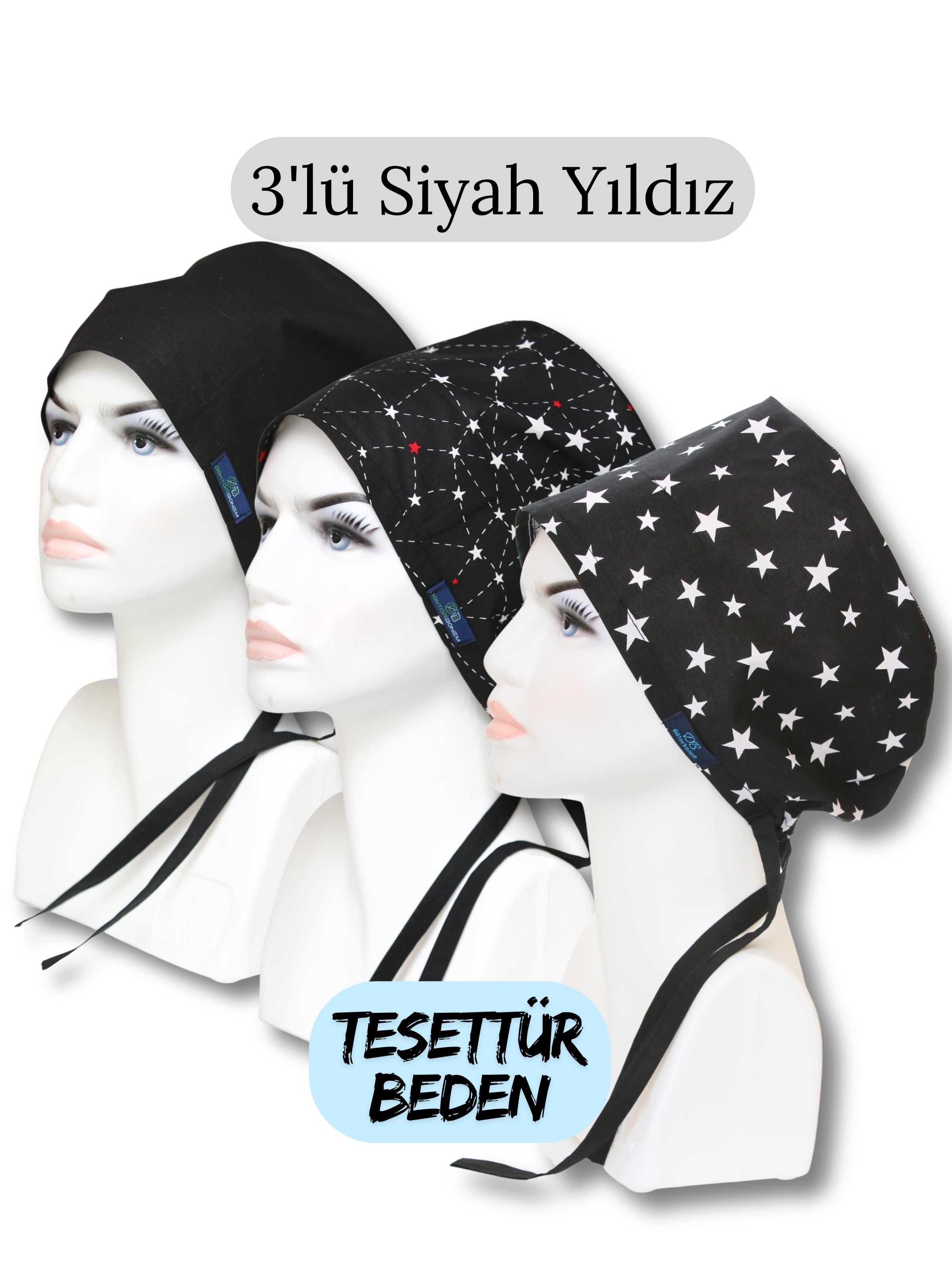 Tesettür Beden 3lü Siyah Yıldız Siyah Tek Renk Siyah Takım Yıldızlar Siyah Büyük Yıldız Cerrahi Bone