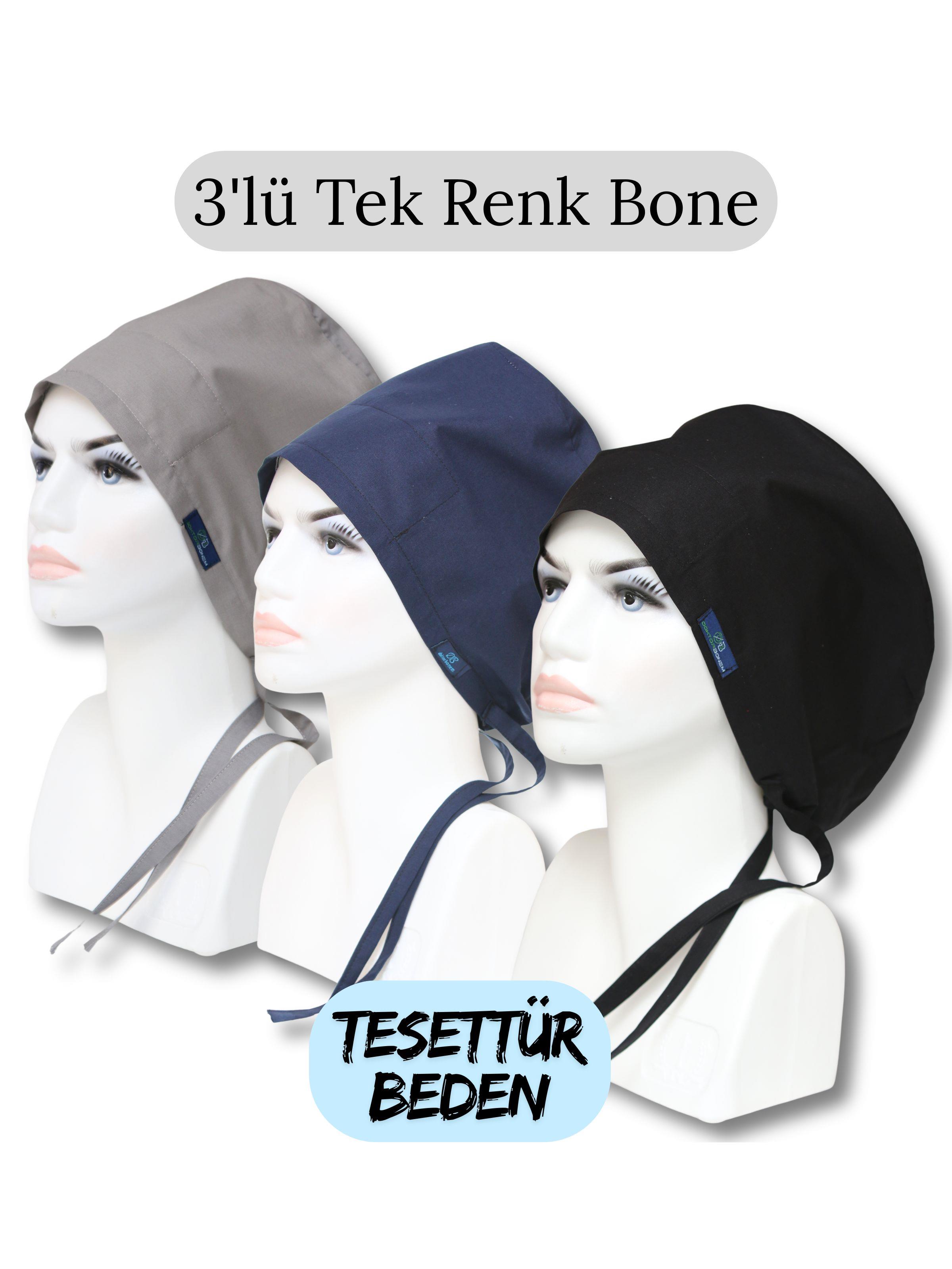 Tesettür Beden 3'lü Tek Renk Paket Gri Siyah Lacivert Tek Renk Cerrahi Bone
