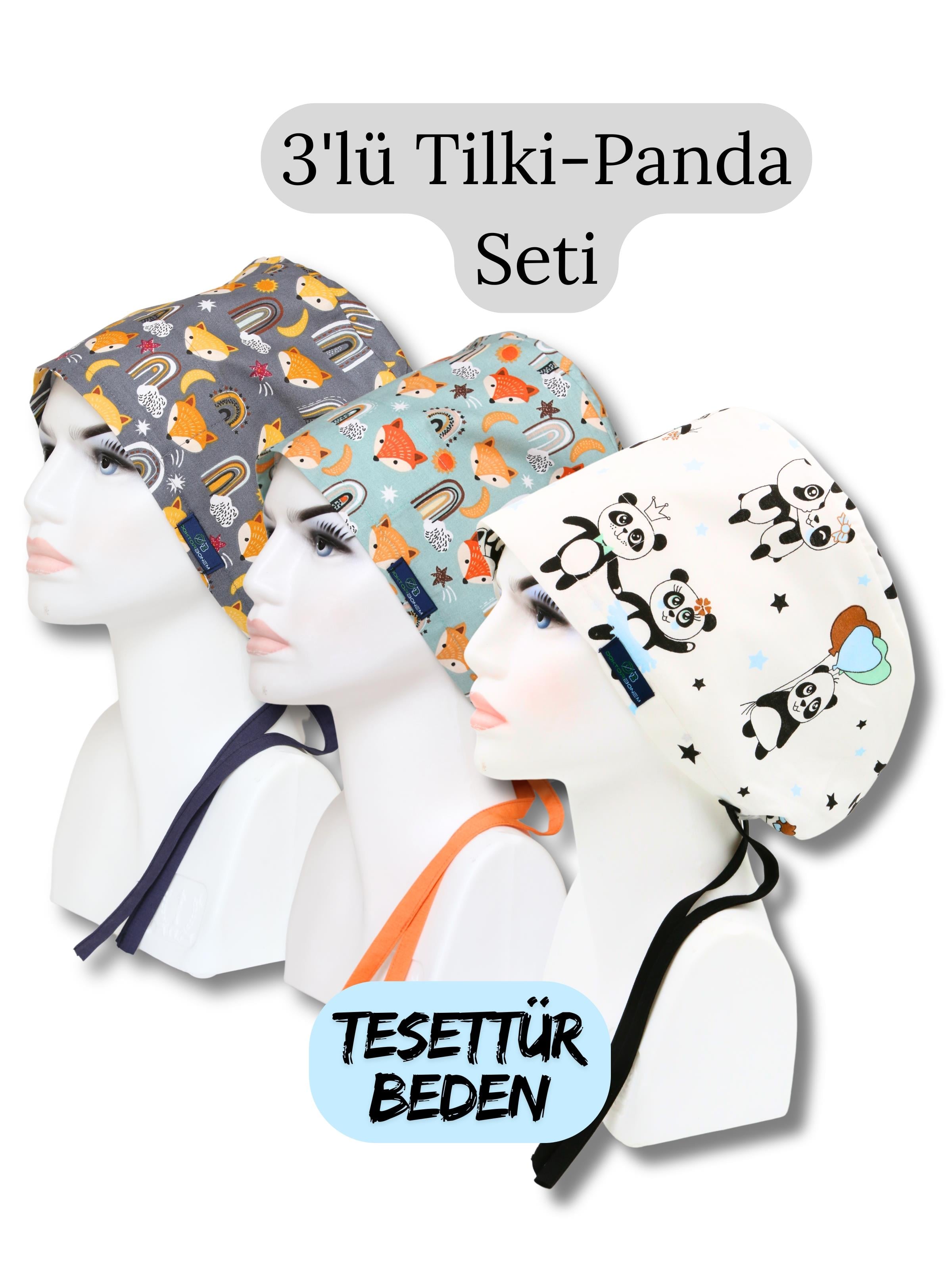 Tesettür Beden 3lü Tilki Panda Seti Antrasit Tilki Turkuaz Tilki Panda Cerrahi Bone