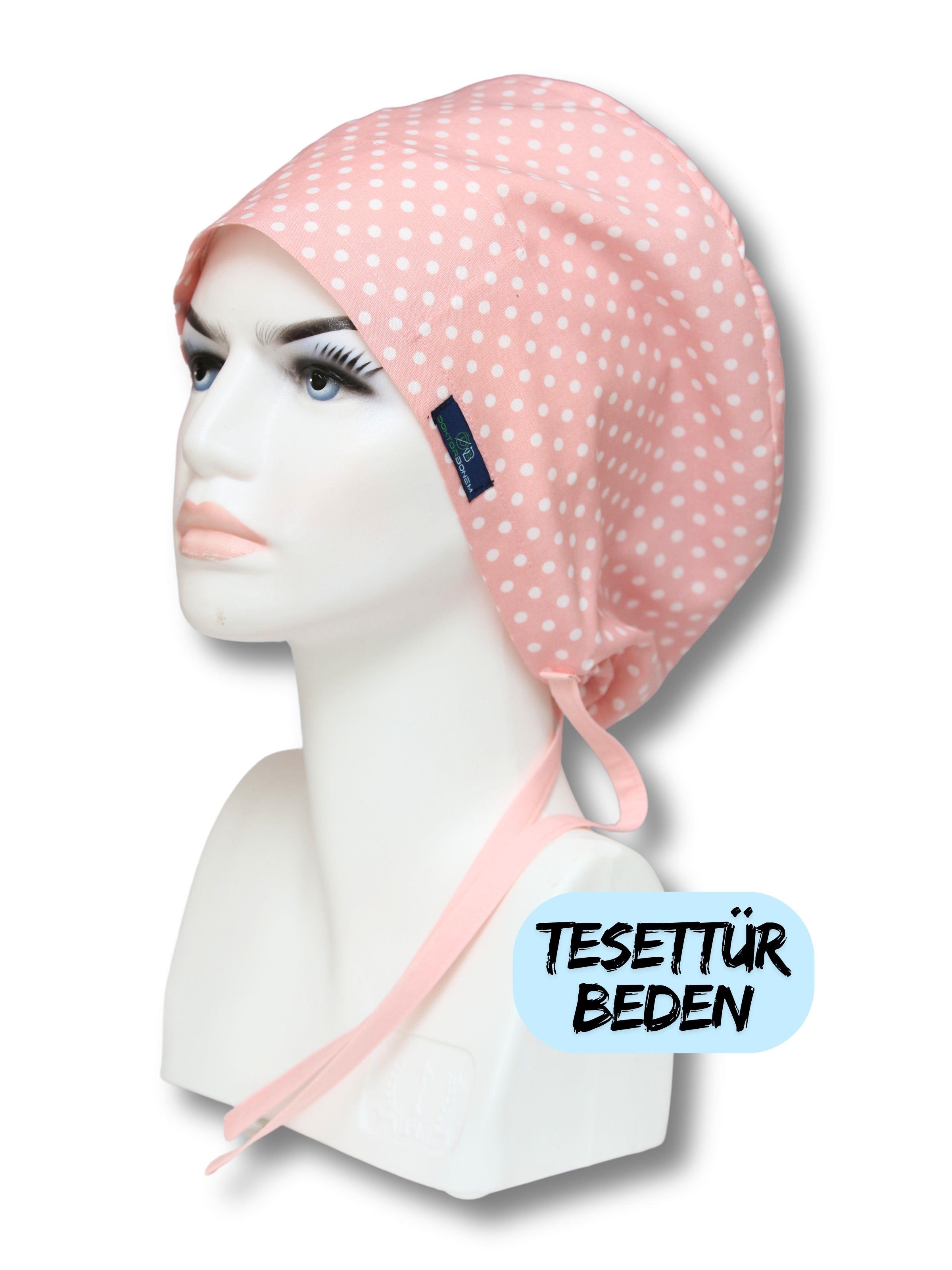Tesettür Beden Açık Pembe Puantiye Cerrahi Bone Doktor Hemşire Sağlıkçı Hastane Bonesi