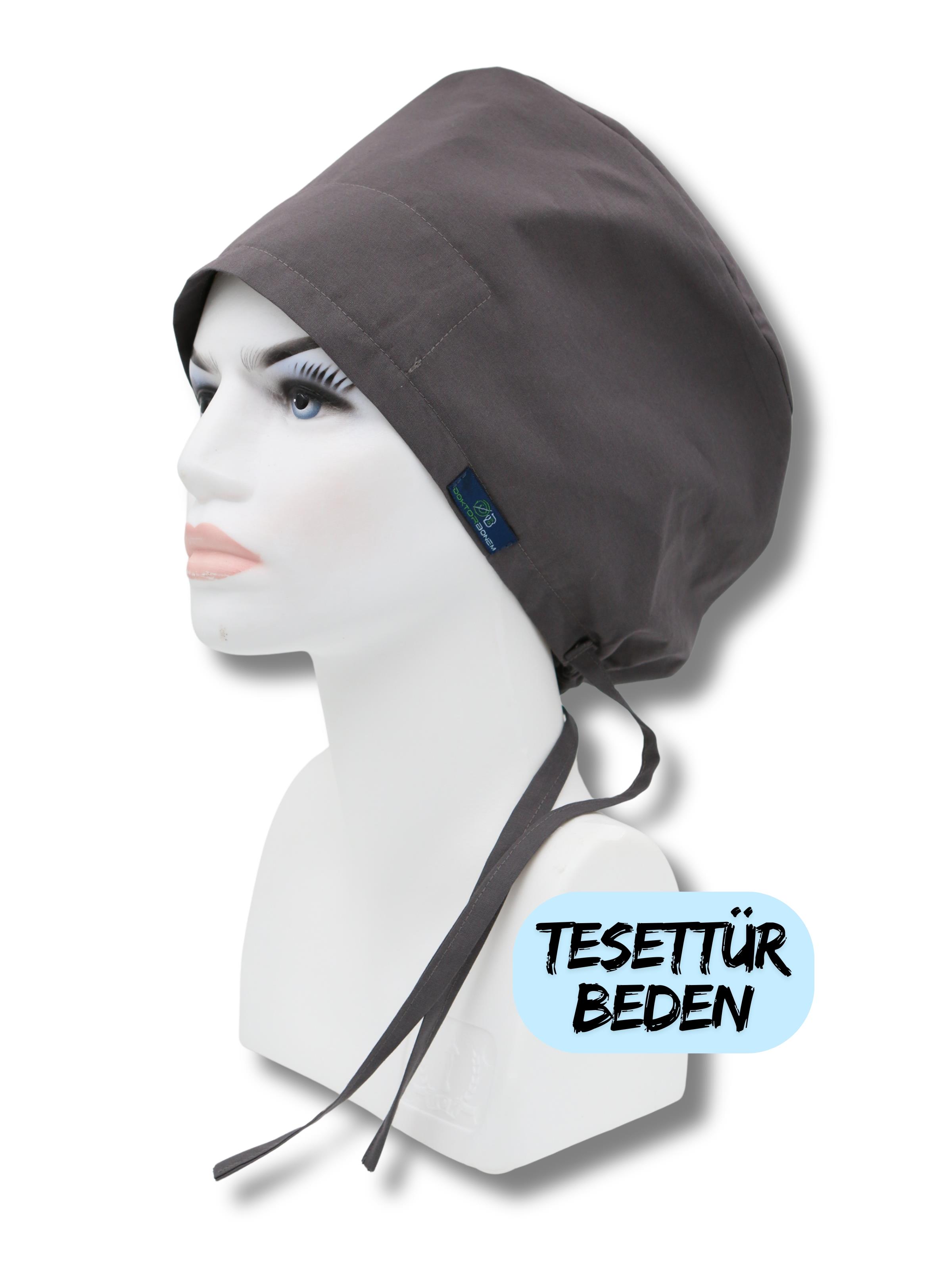 Tesettür Beden Antrasit Tek Renk Cerrahi Bone Doktor Hemşire Sağlıkçı Hastane Bonesi