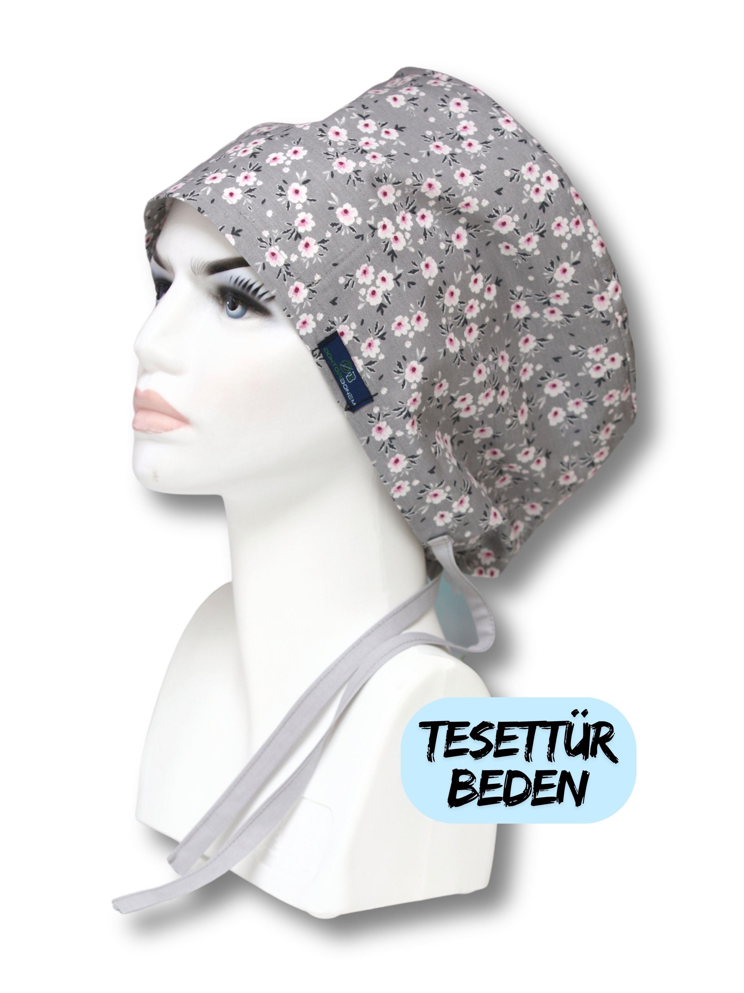 Tesettür Beden Gri Çiçek Bahçesi Cerrahi Bone Doktor Hemşire Sağlıkçı Hastane Bonesi