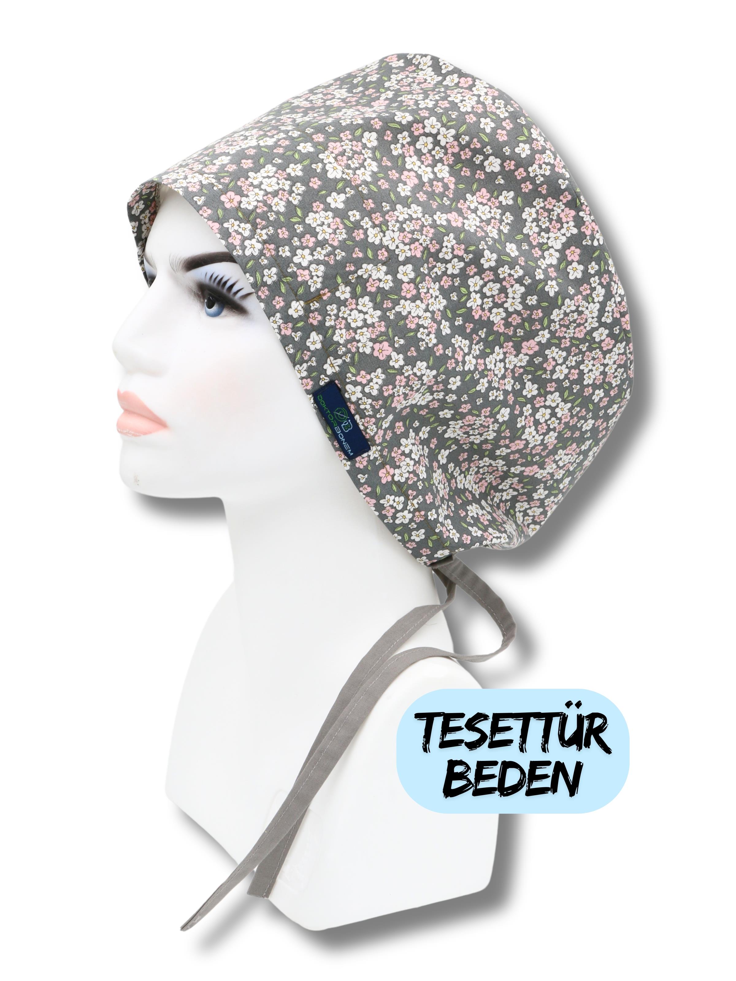 Tesettür Beden Gri Çıtı Pıtı Papatyalar  Bone Doktor Hemşire Sağlıkçı Hastane Bonesi