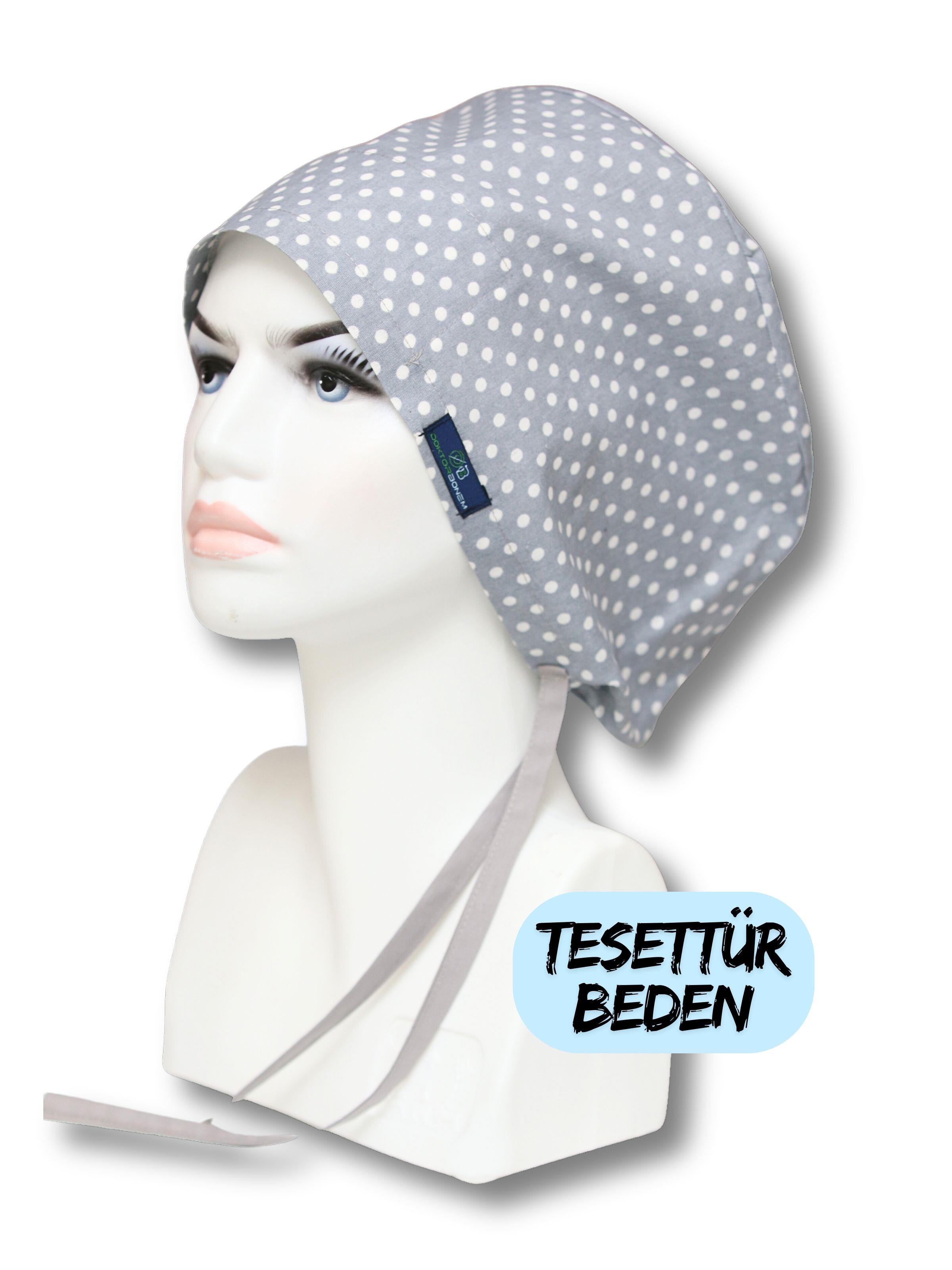 Tesettür Beden Gri Puantiye Cerrahi Bone Doktor Hemşire Sağlıkçı Hastane Bonesi