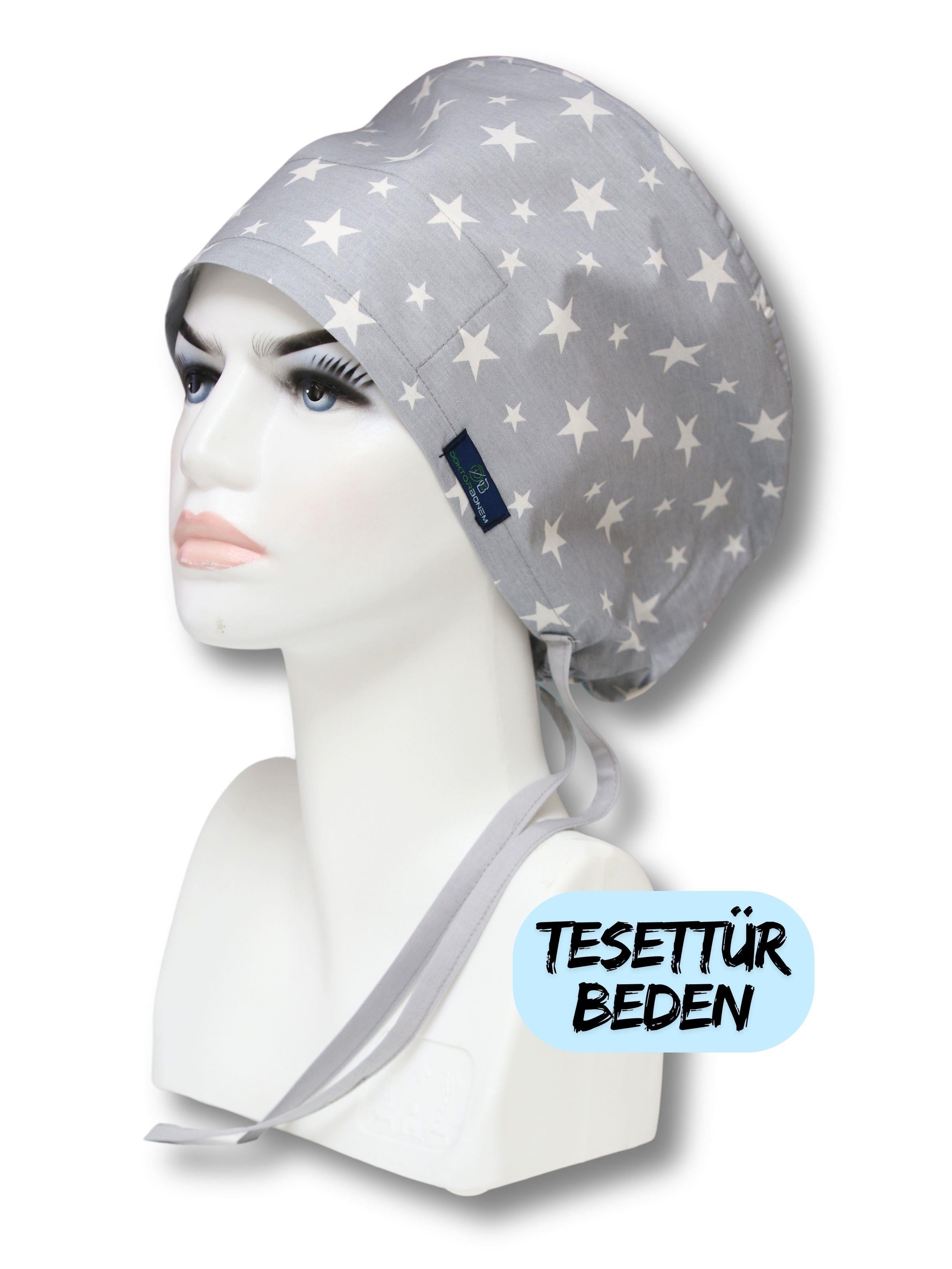 Tesettür Beden Gri Yıldızlar Cerrahi Bone Doktor Hemşire Sağlıkçı Hastane Bonesi