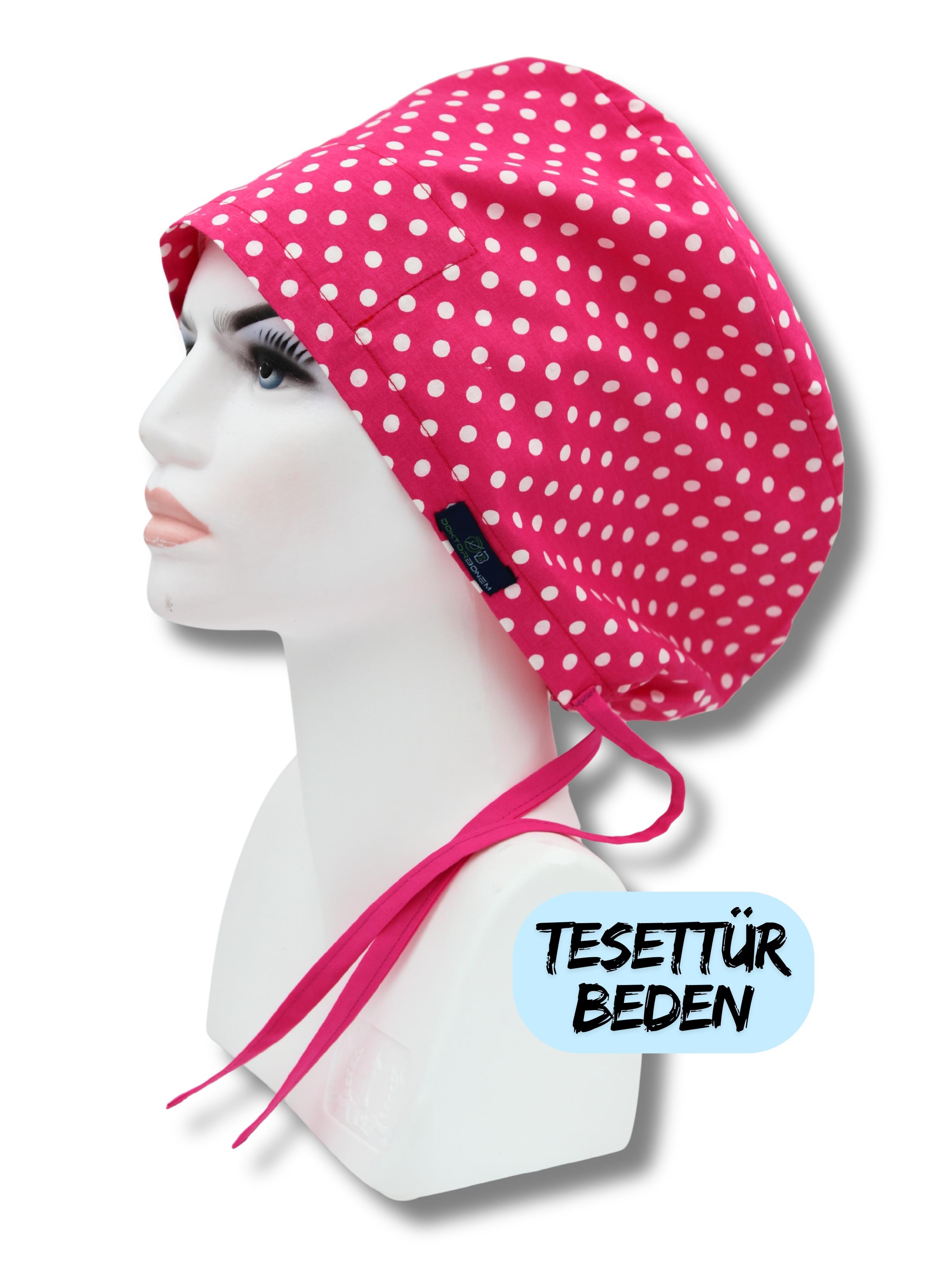Tesettür Beden Koyu Pembe Puantiye Cerrahi Bone Doktor Hemşire Sağlıkçı Hastane Bonesi