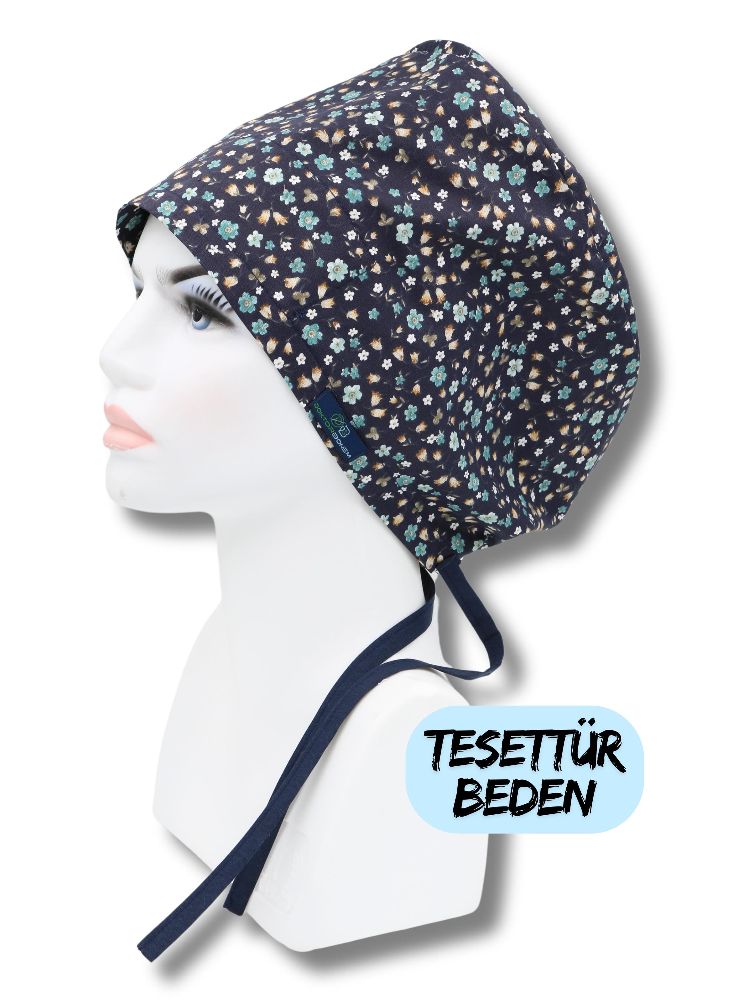 Tesettür Beden Lacivert Çıtır Çiçekler Bone Doktor Hemşire Sağlıkçı Hastane Bonesi