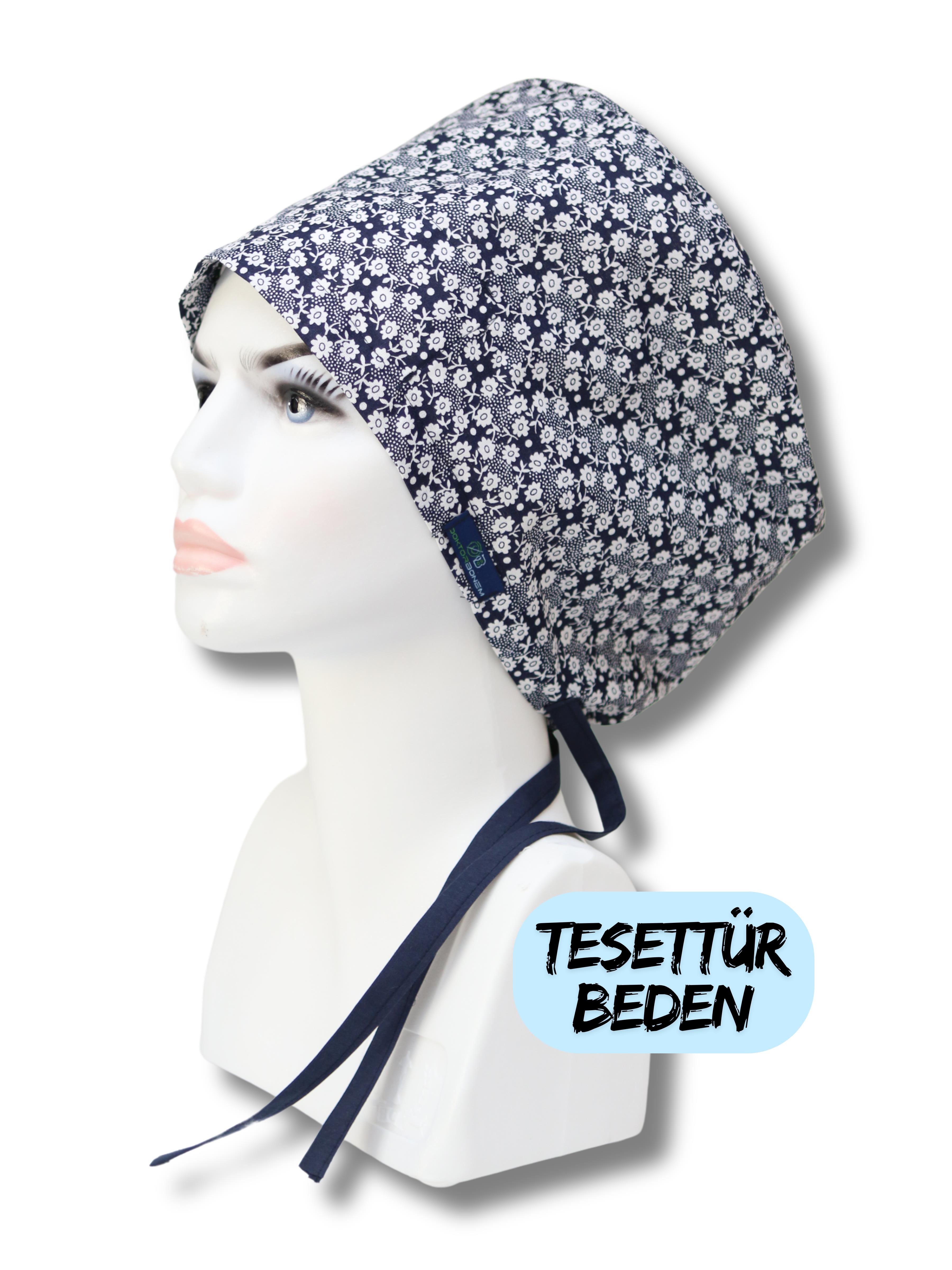 Tesettür Beden Lacivert Çıtır Papatyalar Bone Doktor Hemşire Sağlıkçı Hastane Bonesi