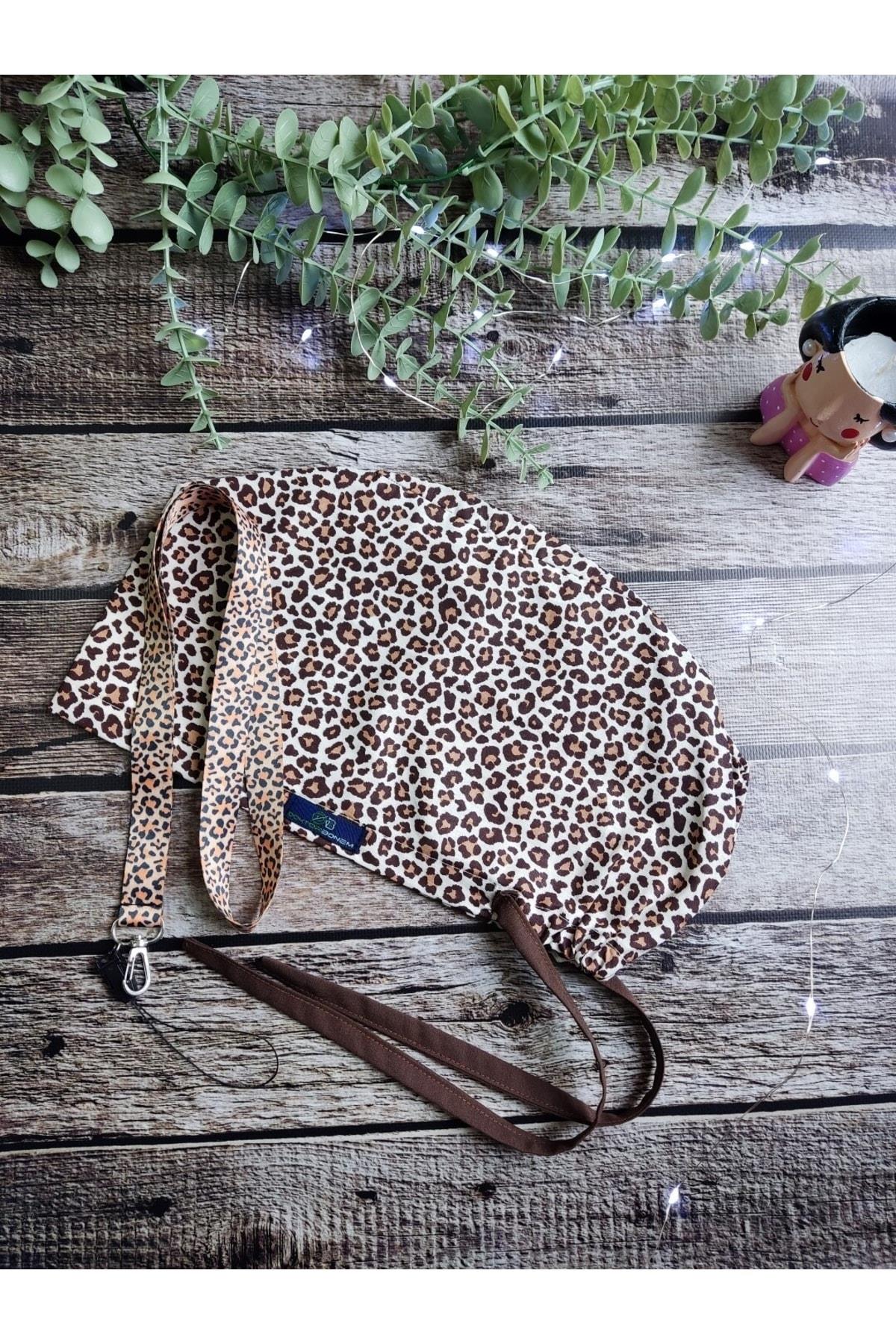 Tesettür Beden Leopar Desenli Cerrahi Bone + Kart Askısı