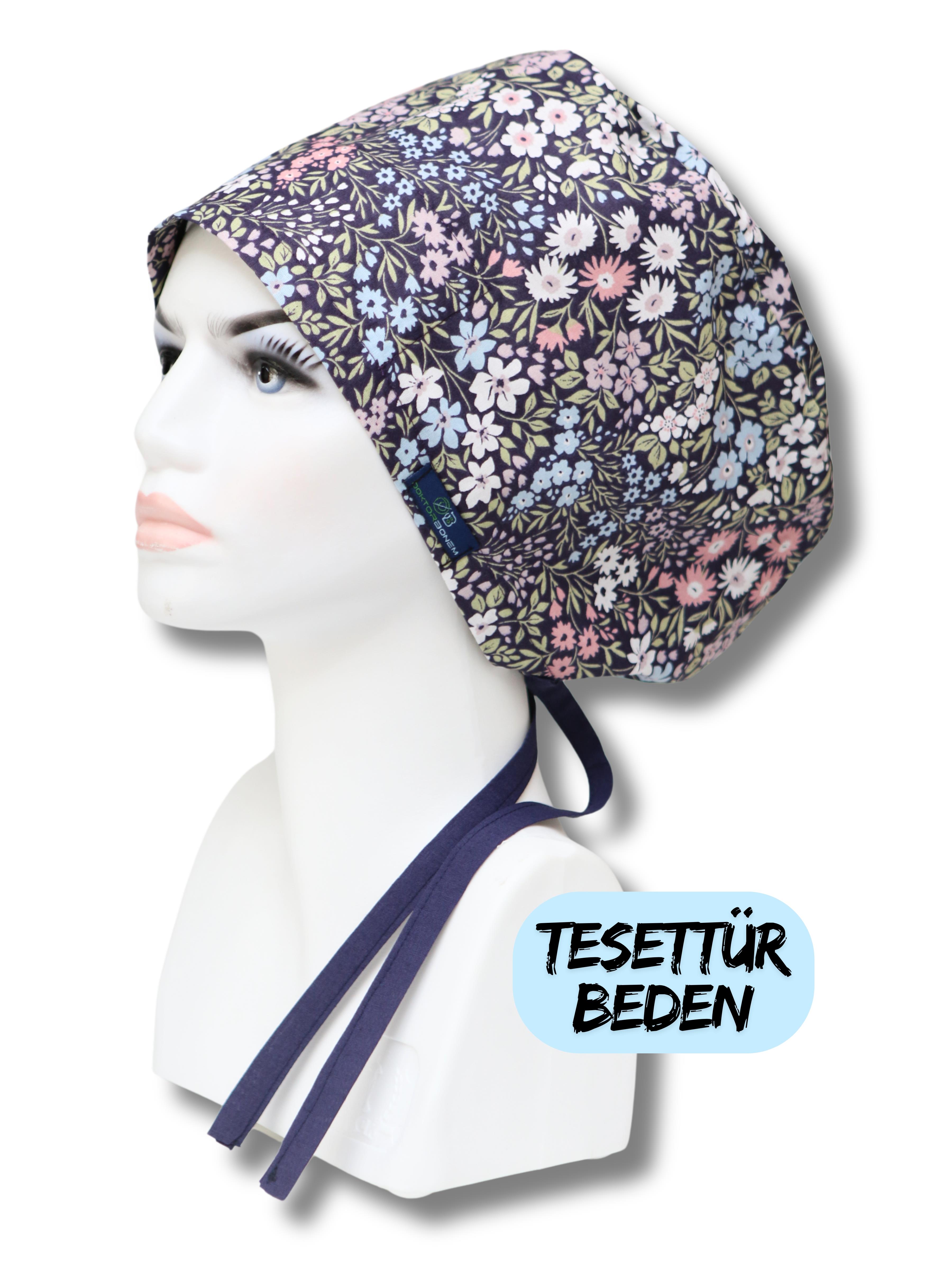 Tesettür Beden Mor Kır Çiçekleri Cerrahi Bone Doktor Hemşire Sağlıkçı Hastane Bonesi