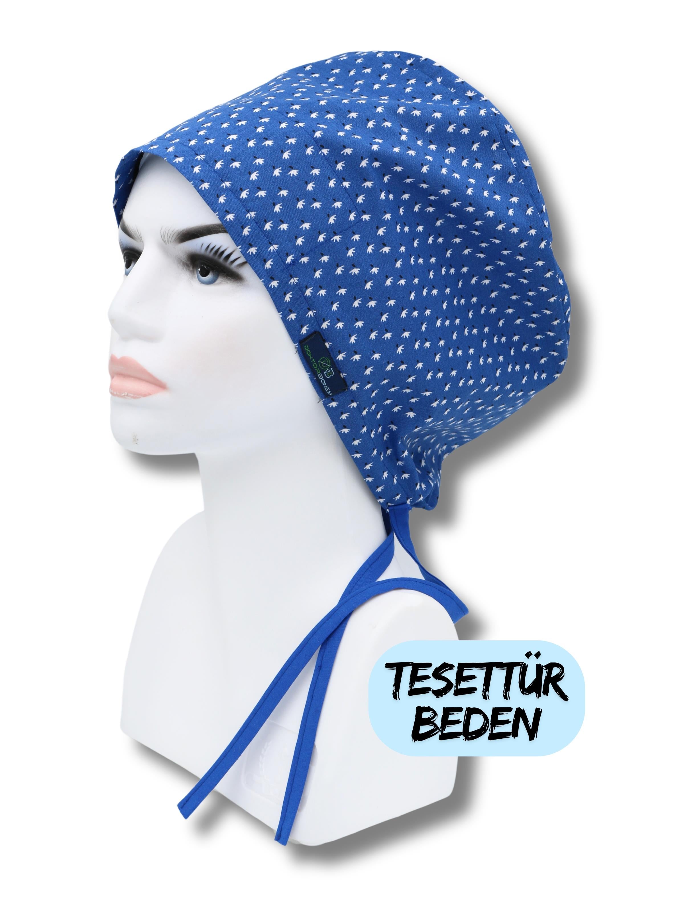 Tesettür Beden Saks Mavisi Pamuk Çiçeği Bone Doktor Hemşire Sağlıkçı Hastane Bonesi
