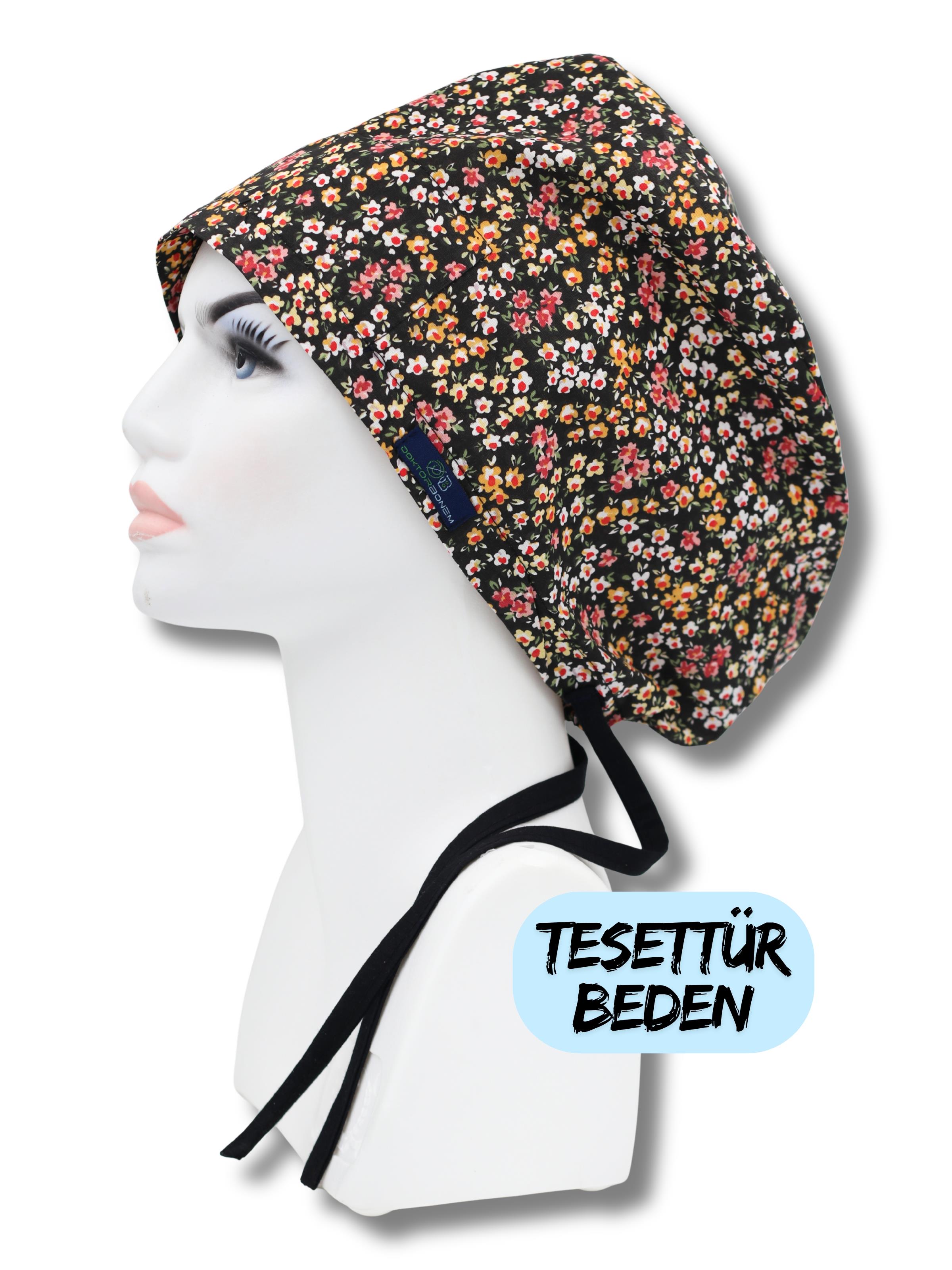 Tesettür Beden Sarı Beyaz Çıtır Çiçekler Cerrahi Bone Doktor Hemşire Sağlıkçı Hastane Bonesi
