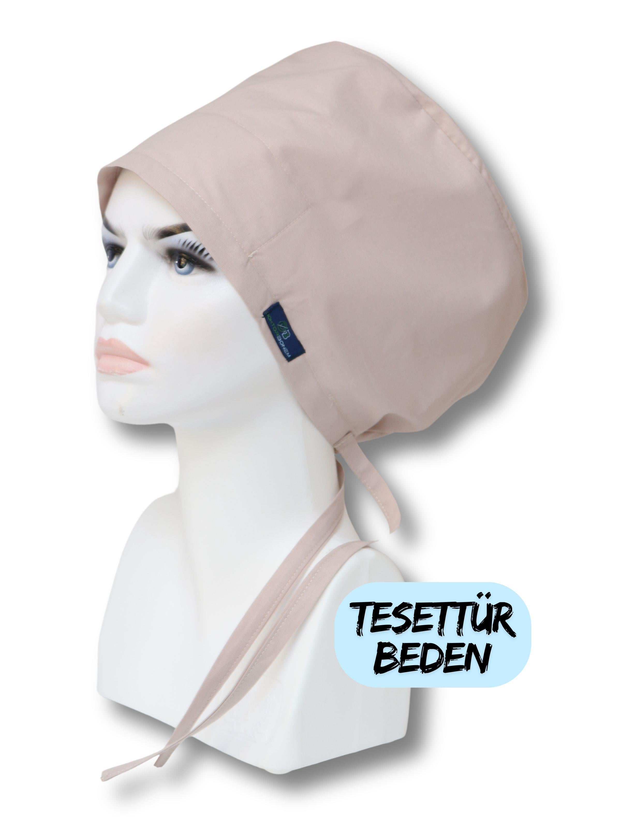 Tesettür Beden Vizon Tek Renk Cerrahi Bone  Hemşire Sağlıkçı Hastane Bonesi