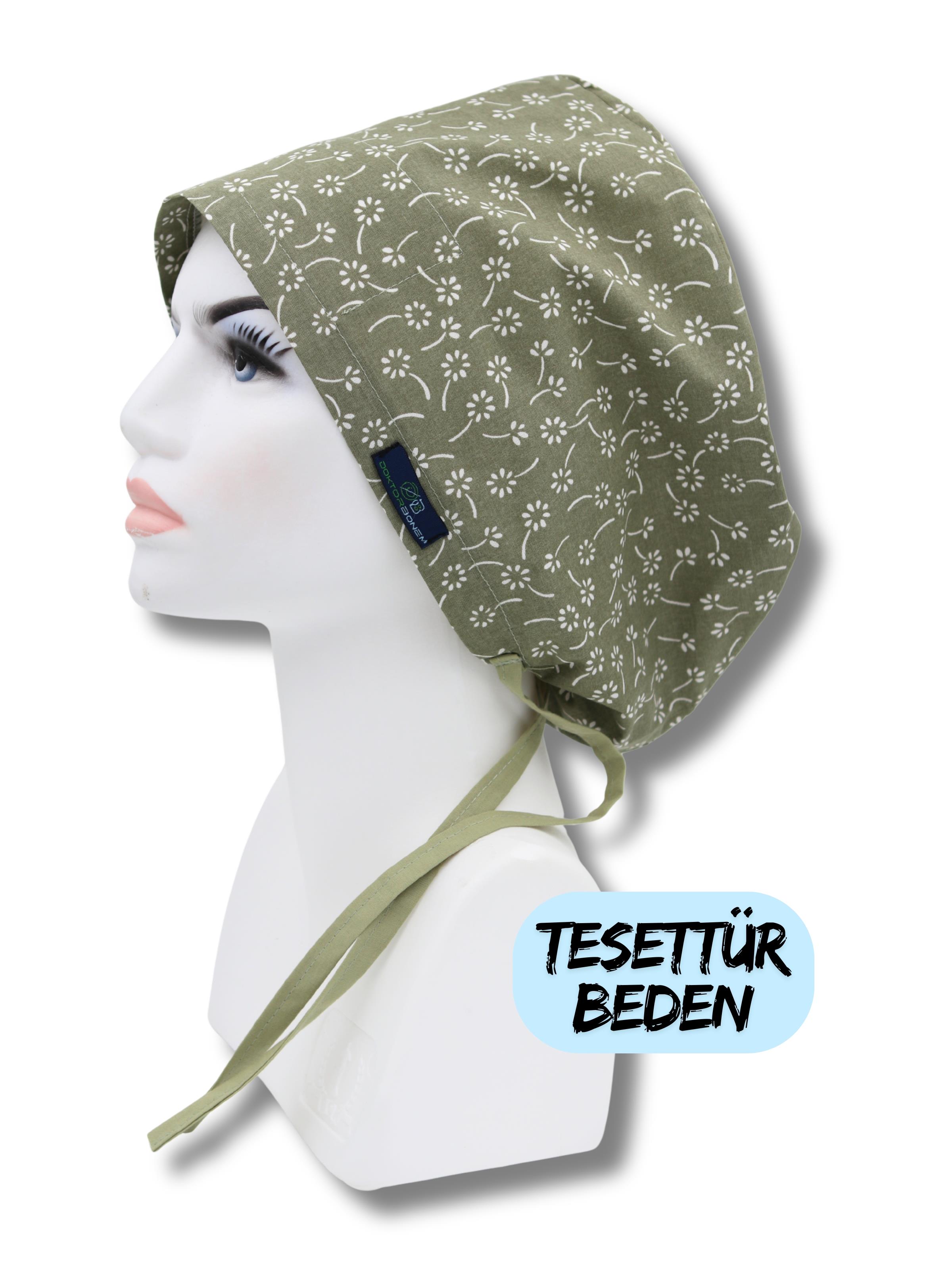 Tesettür Beden Yeşil Nazlı Çiçekler Cerrahi Bone Doktor Hemşire Sağlıkçı Hastane Bonesi
