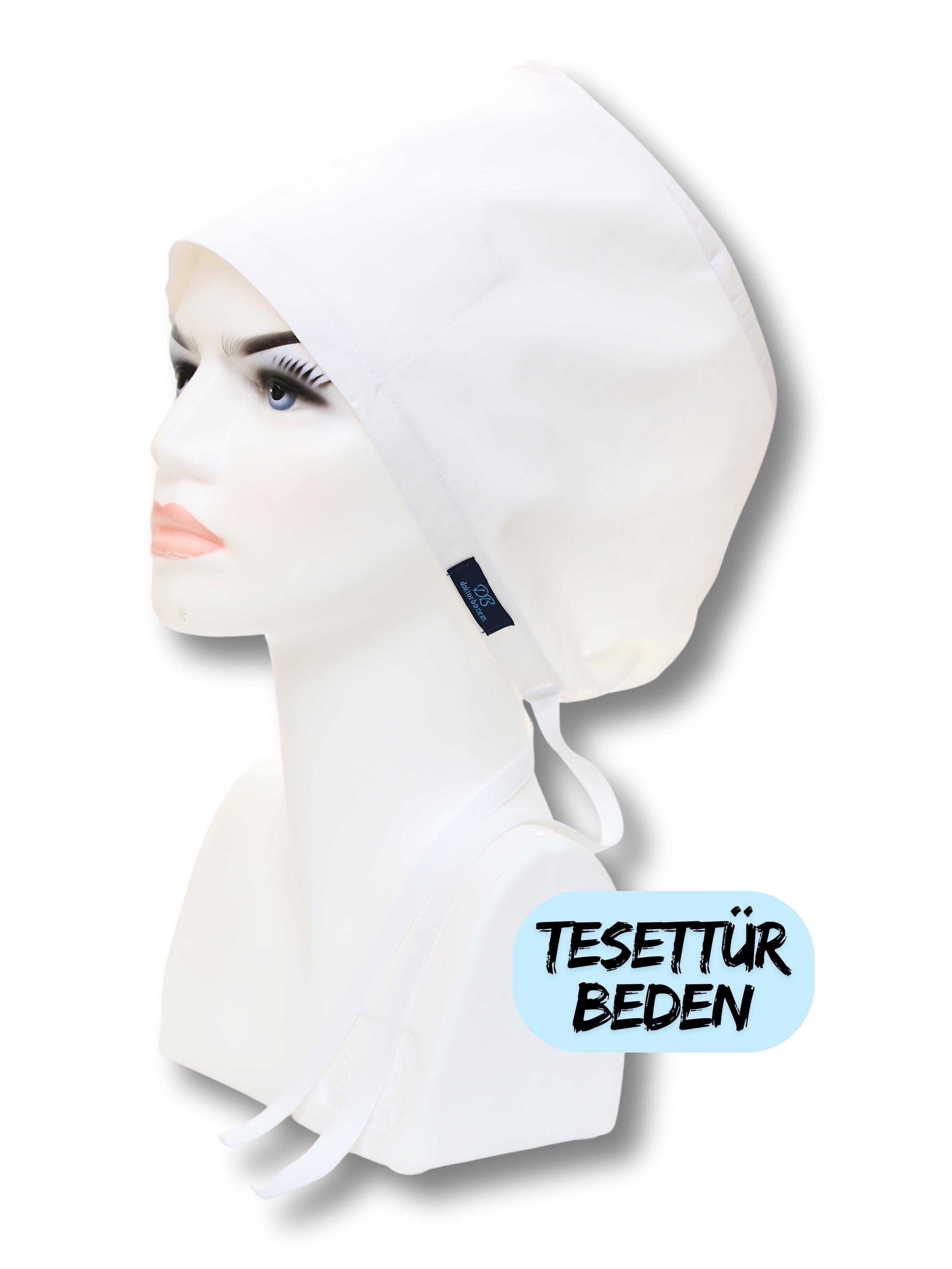 Tesettür Beyaz Tek Renk Cerrahi Bone Doktor Hemşire Sağlıkçı Bonesi Geniş Kesim