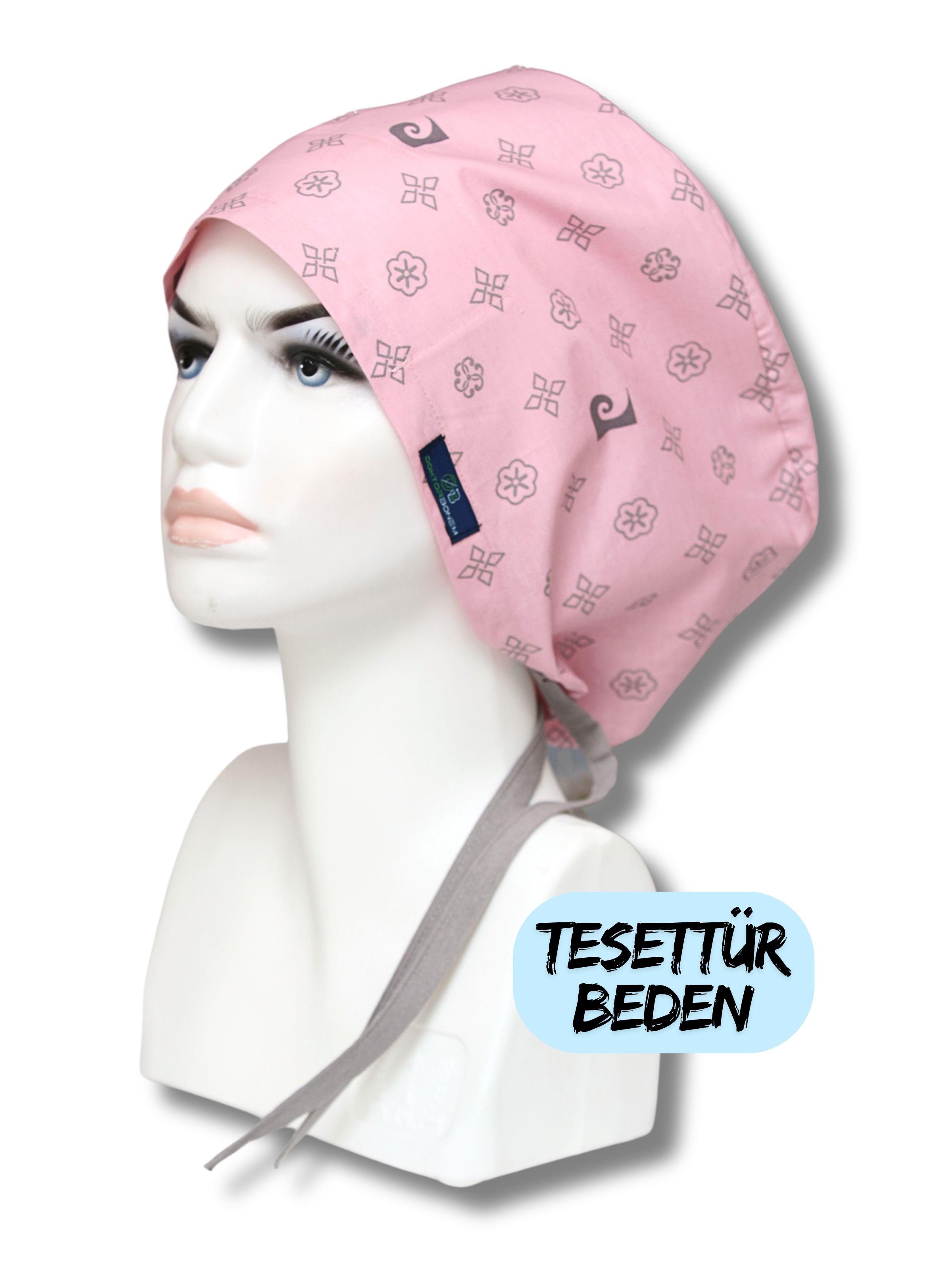 Tesettür Pudra Desenli Cerrahi Bone Doktor Hemşire Sağlıkçı Bonesi Geniş Kesim