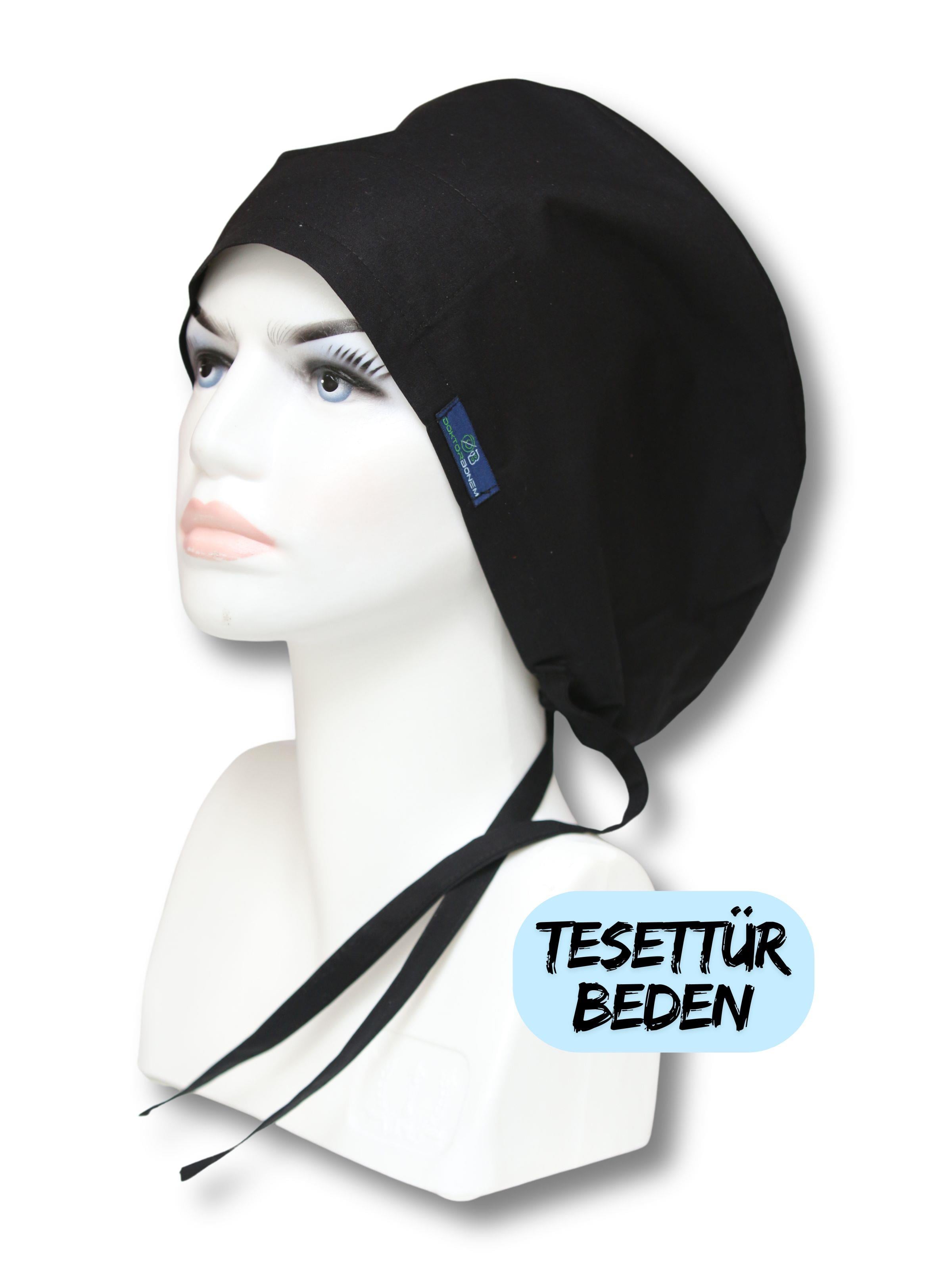 Tesettür Siyah Tek Renk Cerrahi Bone Doktor Hemşire Sağlıkçı Bonesi Geniş Kesim