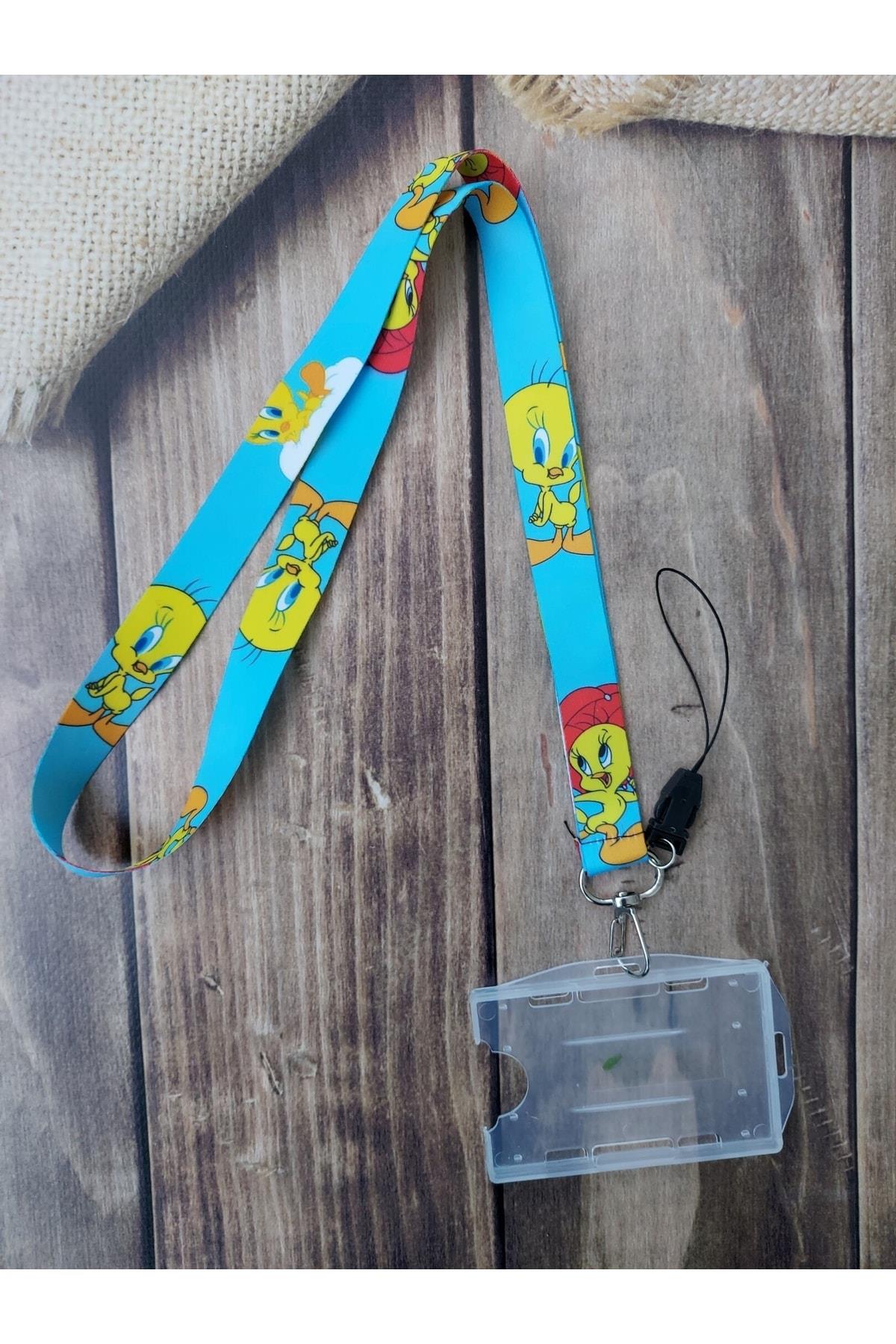 Tweety Sarı Mavi Kart Askısı Yaka Kartı Boyun Askı Ipi Telefon Askısı