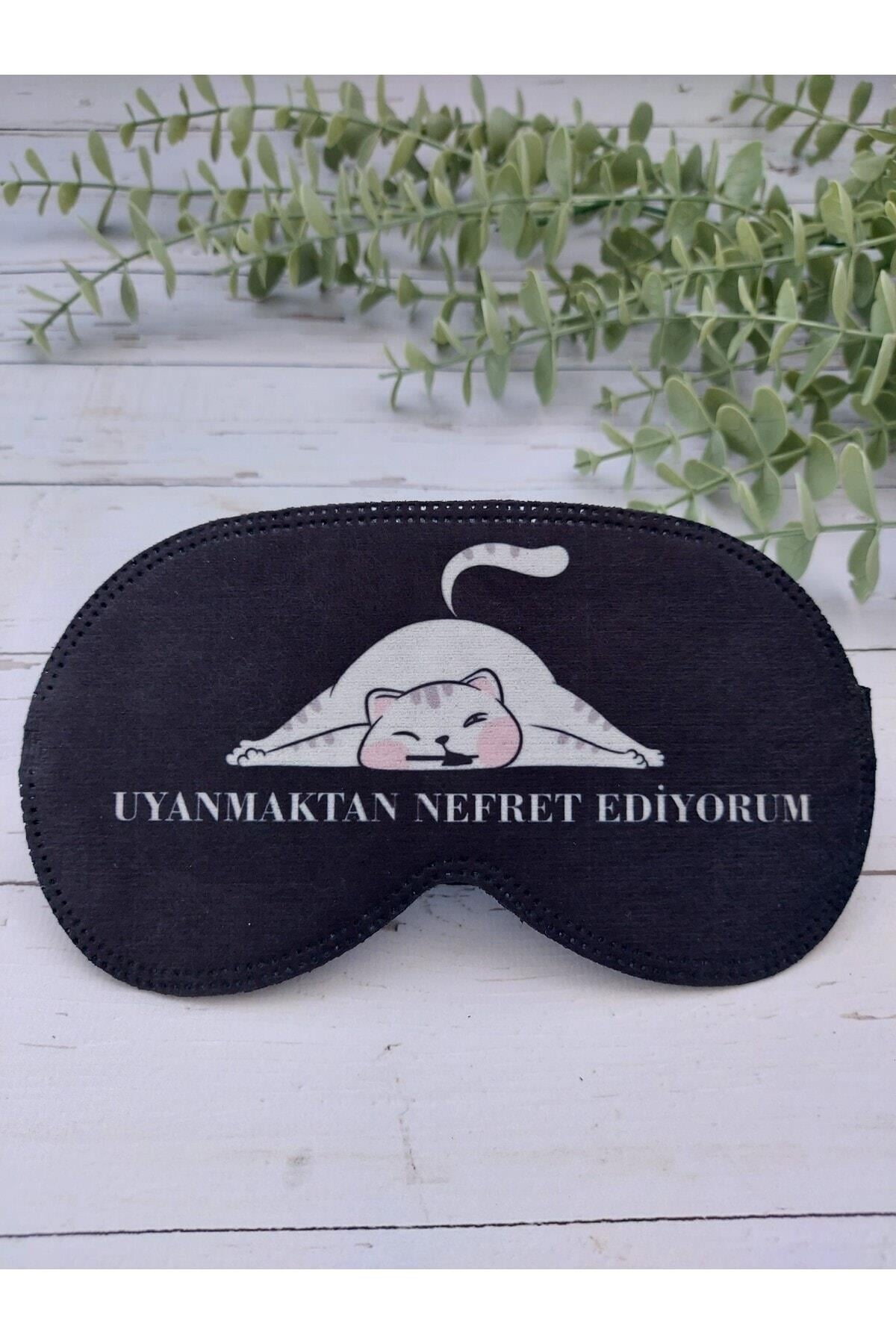 Uyanmaktan Nefret Ediyorum Uyku Bandı Göz Bandı Baskılı Pamuk Seyahat Uyku Bandı