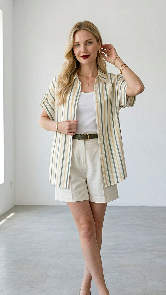 Modern Çizgili Maksimum Oversize Kesim Yazlık Gömlek