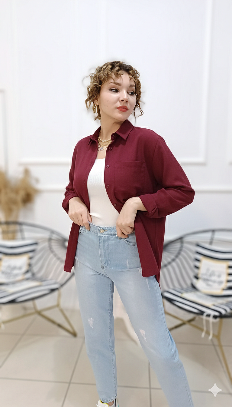 Ön Kısmı Cepli Kolları Katlamalı Pamuk Gömlek