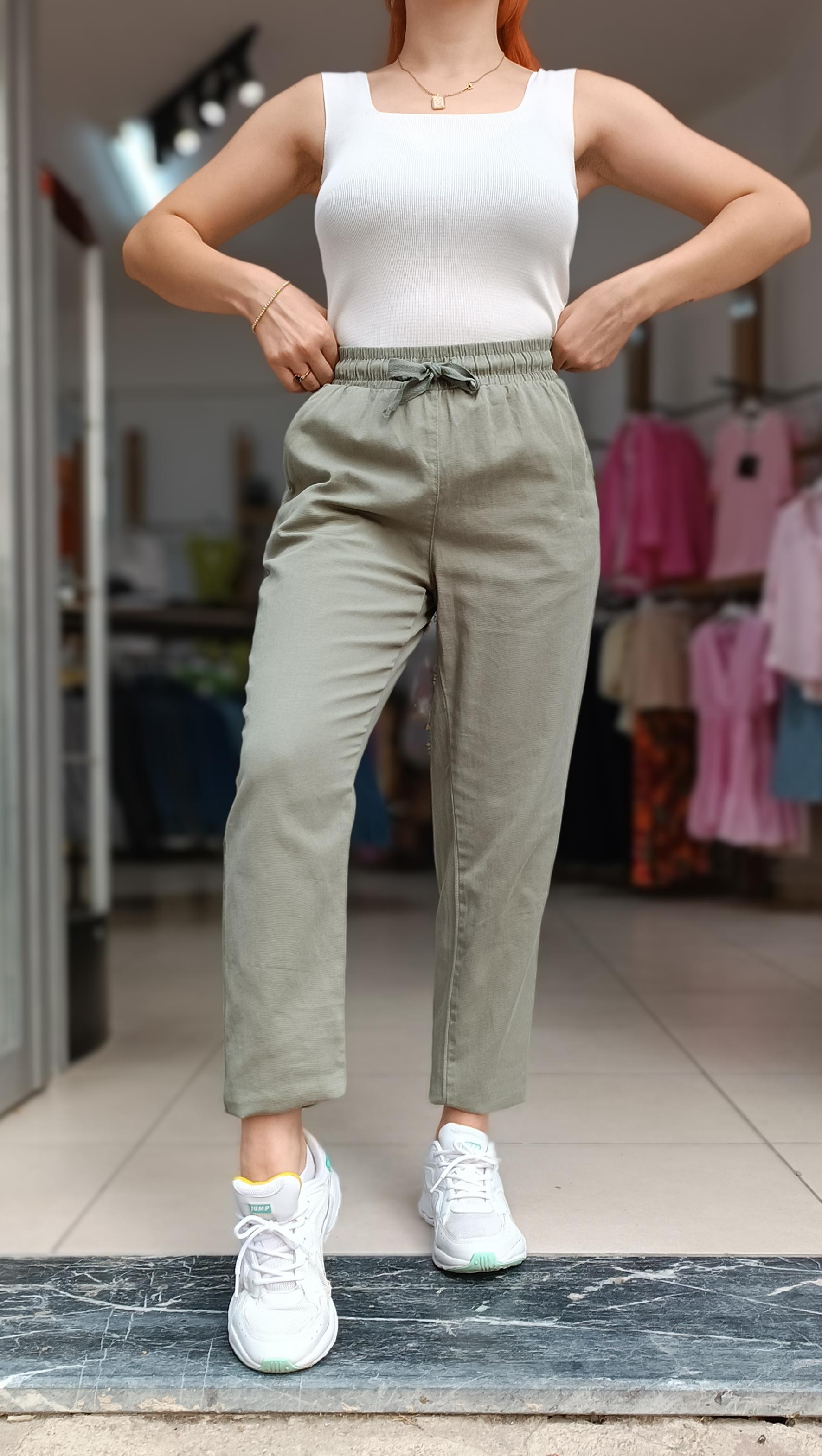Beli Lastikli İki Yanı Cepli Pantolon