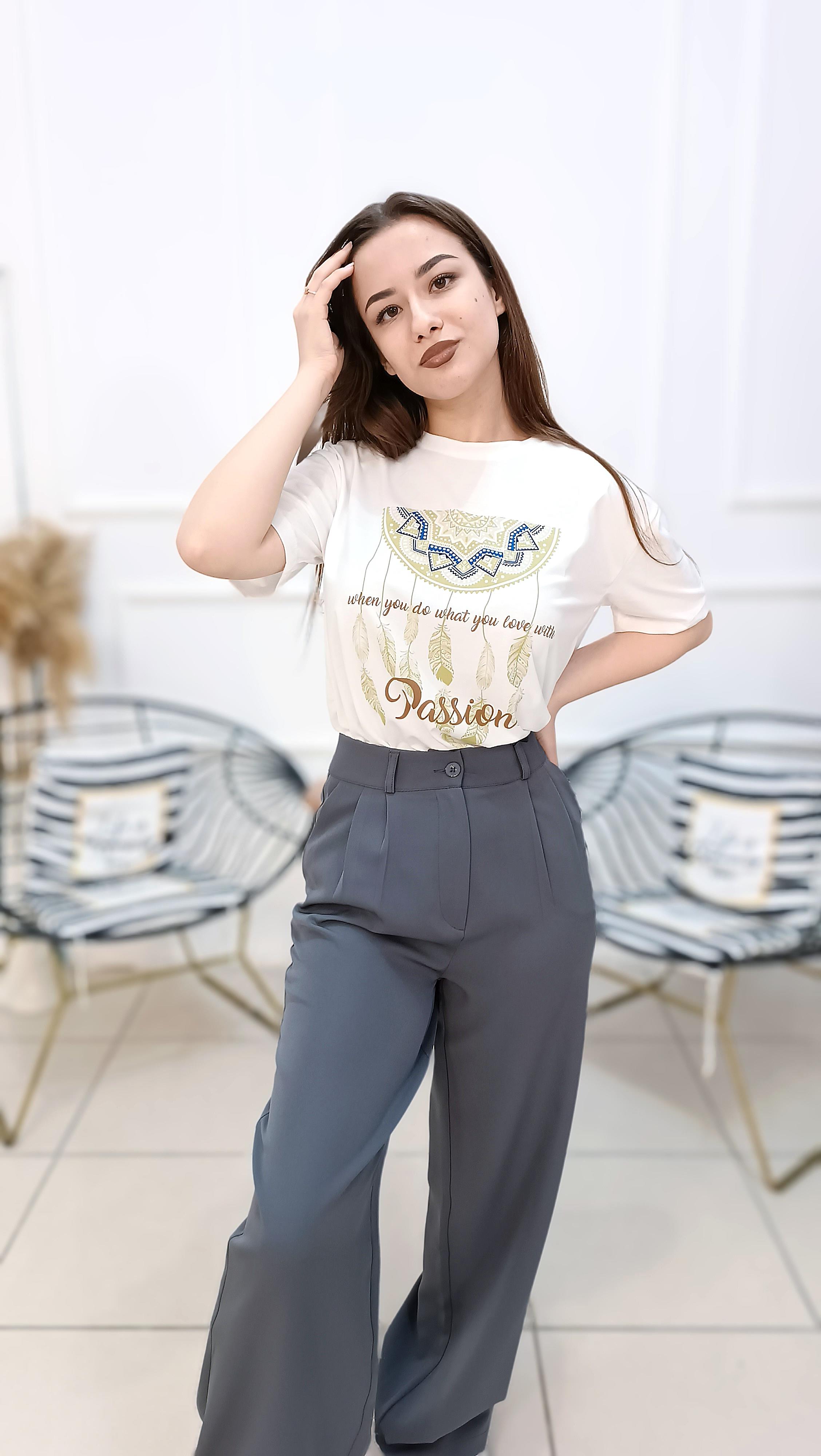 Etnik Desen Baskılı Oversize Tişört