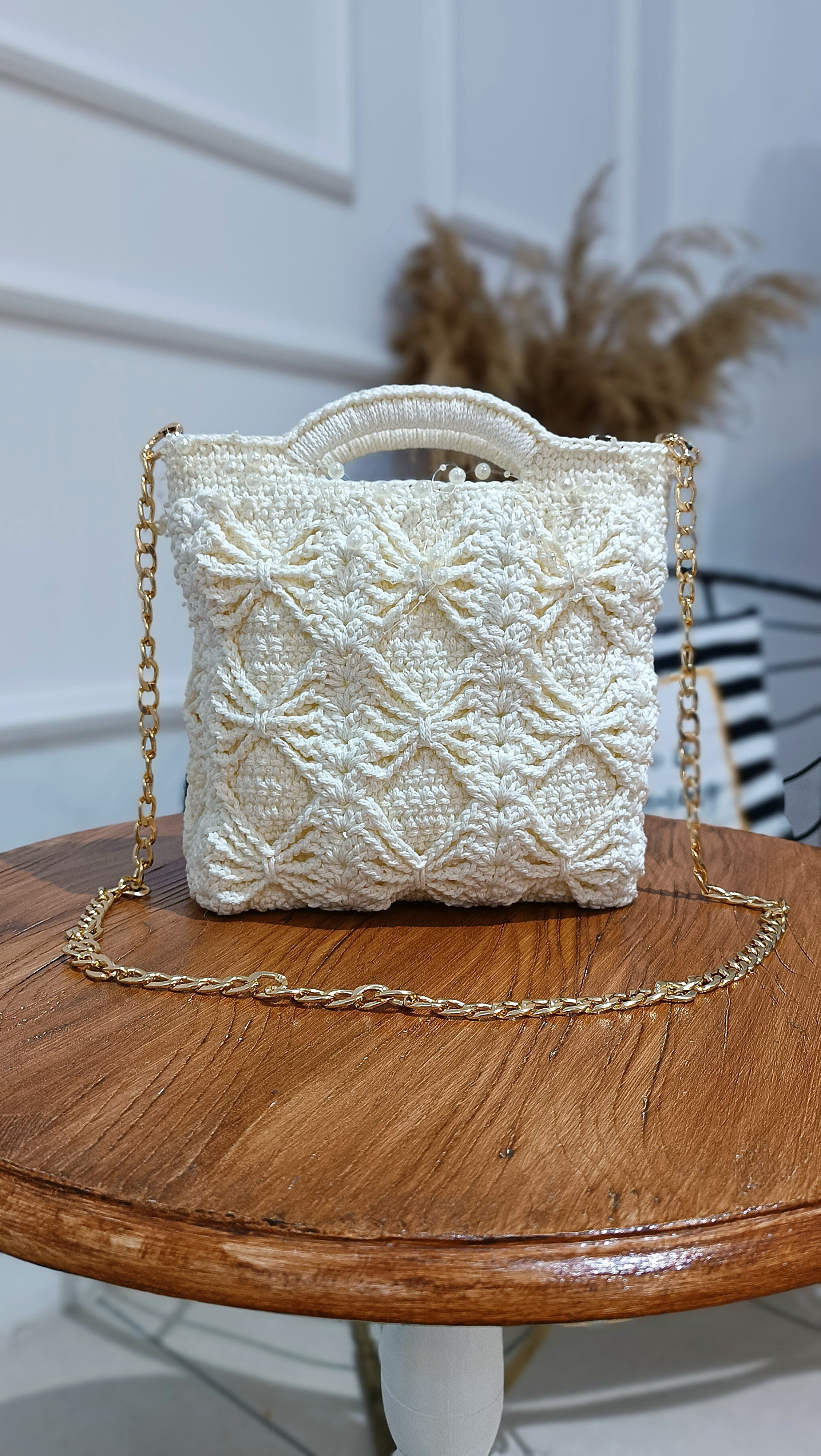 İnci Süsleme Detaylı Handmade Çanta