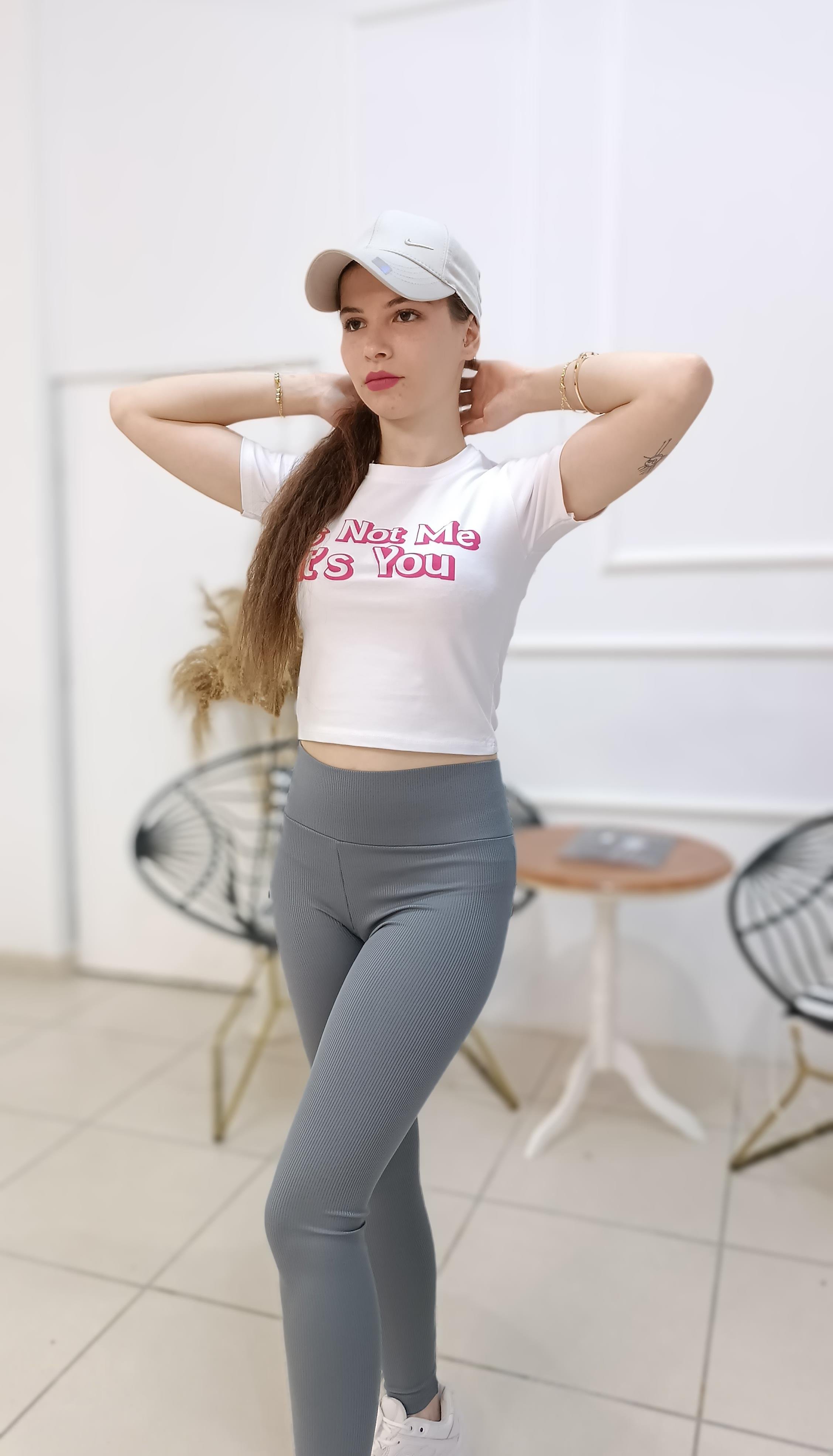 Önü Baskılı Bisiklet Yaka Crop