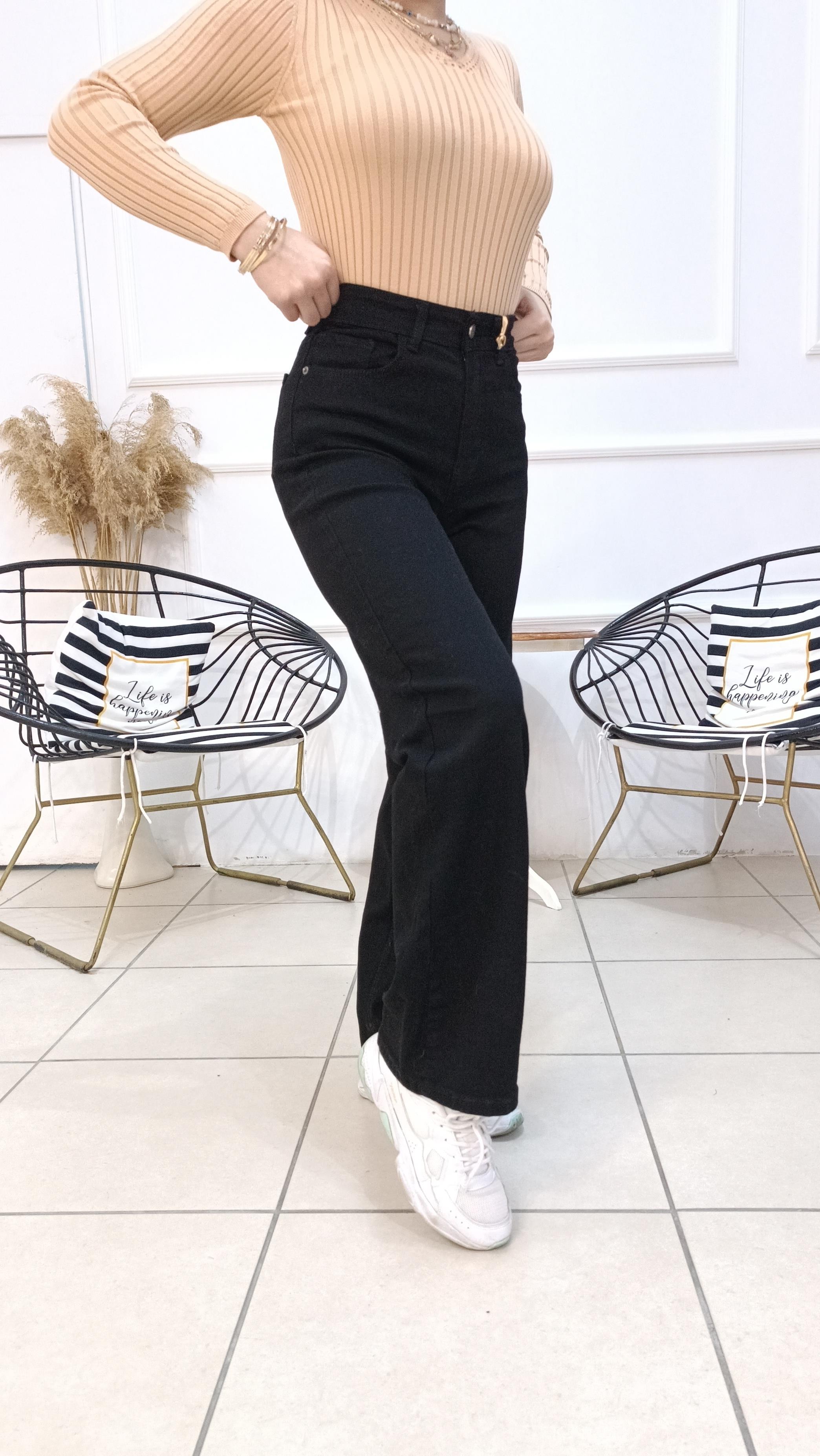 Yüksek Bel Likralı 90's Wide Leg Jean Pantolon