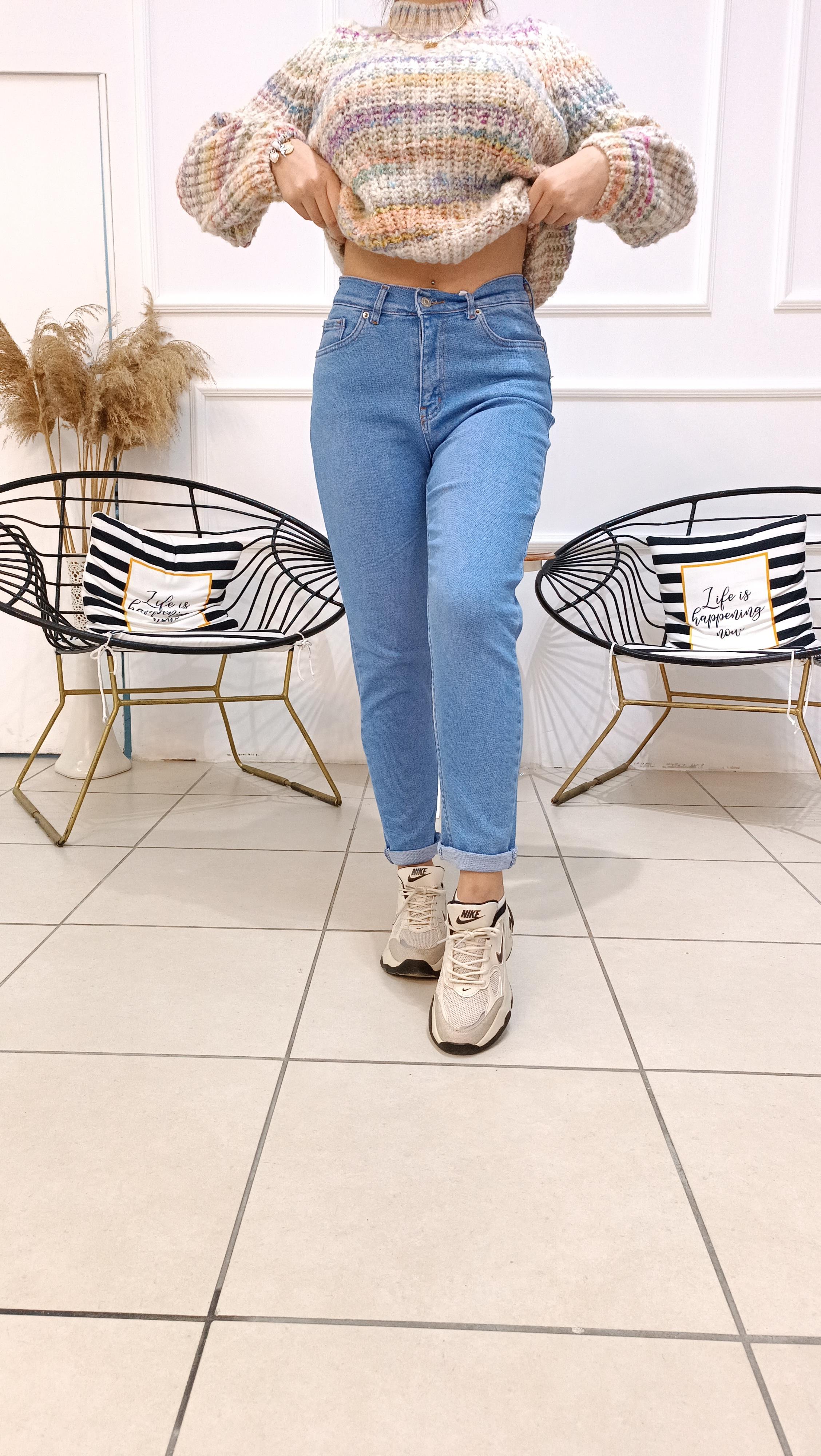 Yüksek Bel Likralı Boyfriend Jean