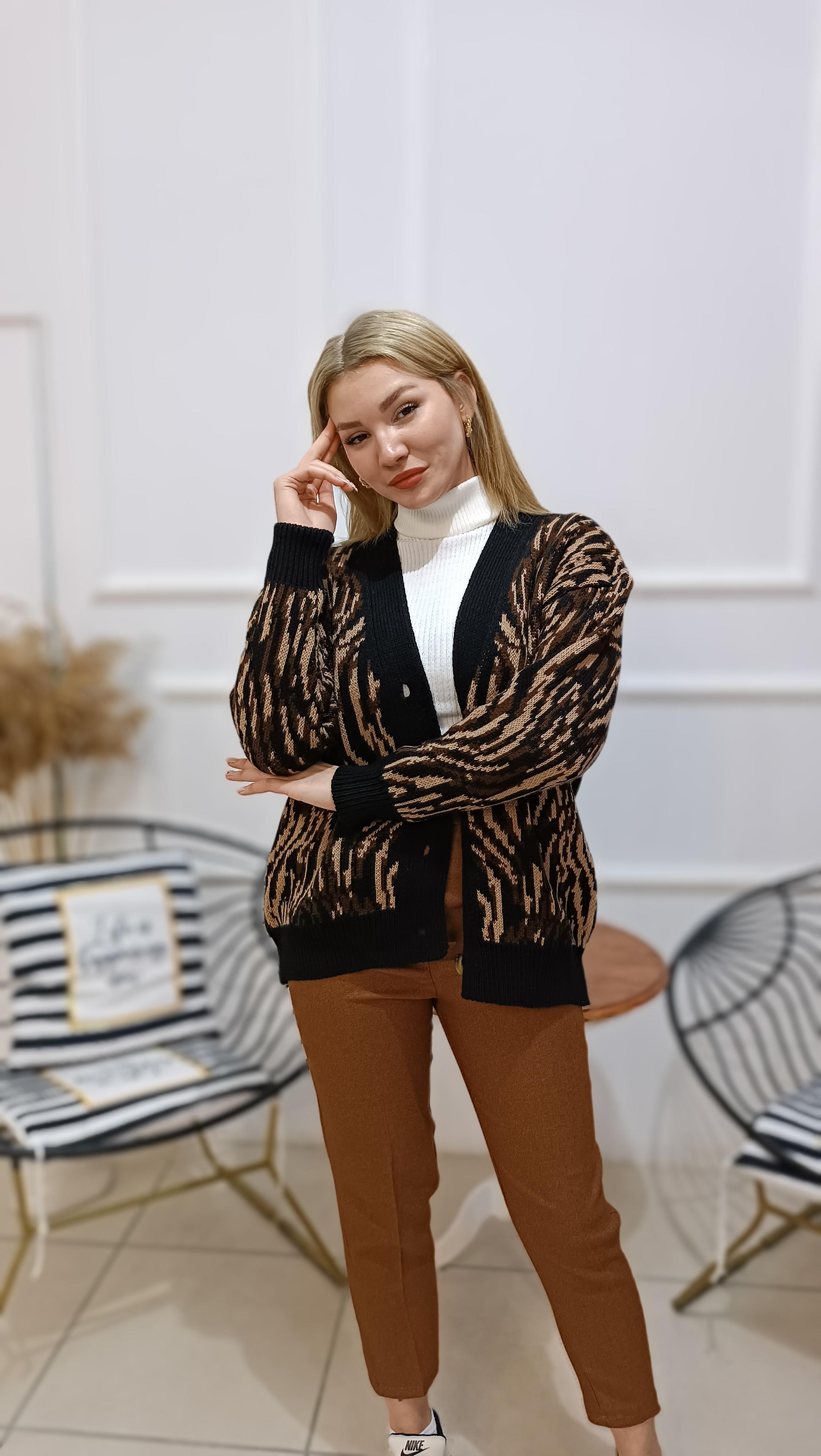 Zebra Desen Vintage Hırka