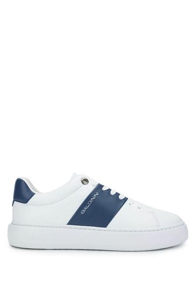 Baldinini Erkek Hakiki Deri Beyaz/Mavi Sneakers & Spor Ayakkabı