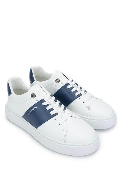 Baldinini Erkek Hakiki Deri Beyaz/Mavi Sneakers & Spor Ayakkabı